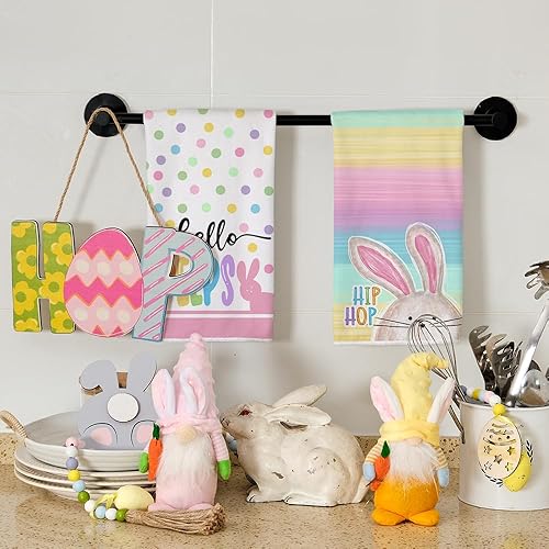Miniatura 3 de ARKENY Juego de 2 paños de cocina de Pascua, coloridos paños de cocina de 18 x 26 pulgadas, diseño de conejito de lunares, decoración de primavera