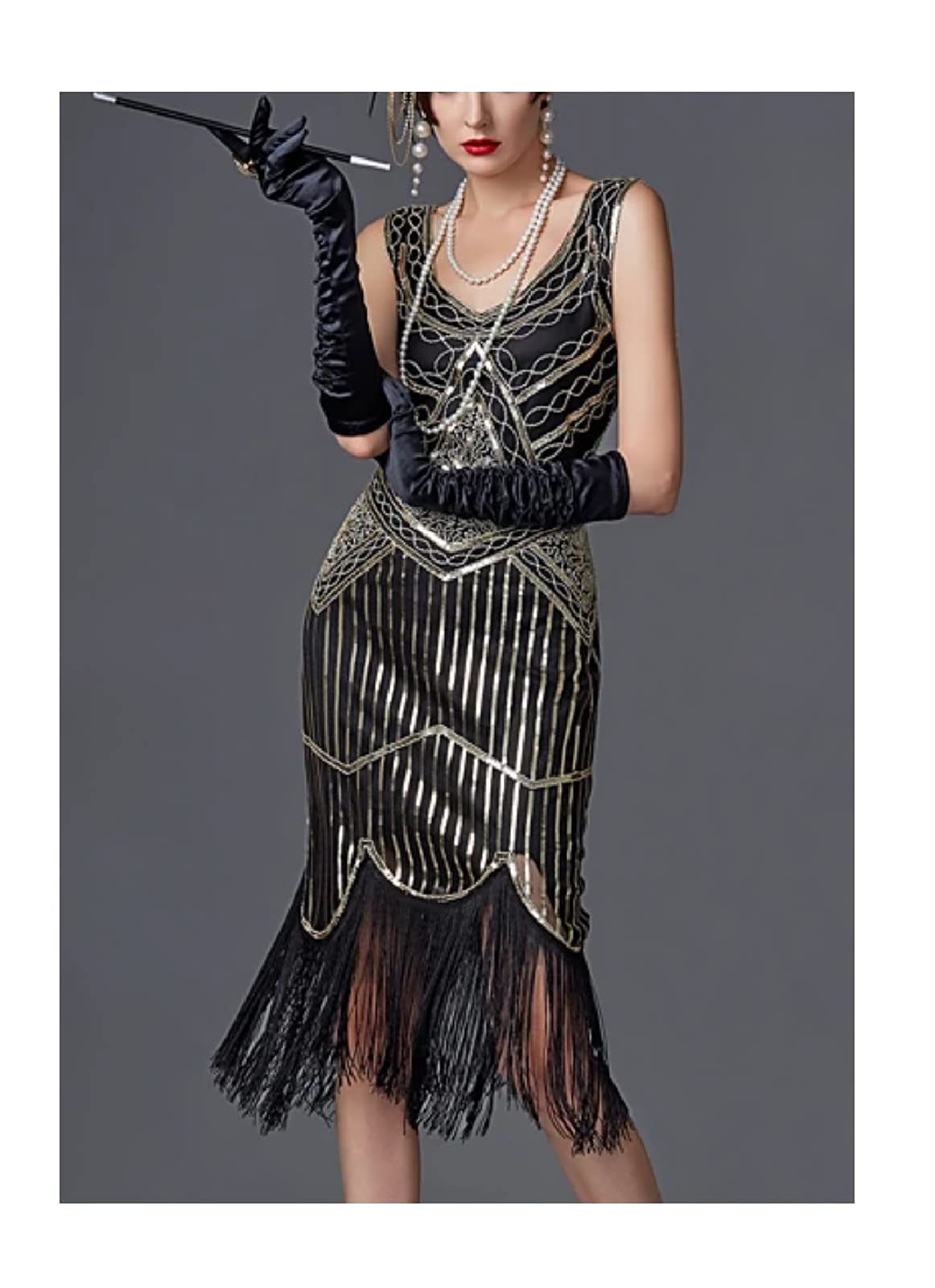 MIMIKRY Robe Charleston à paillettes pour femme Noir/doré