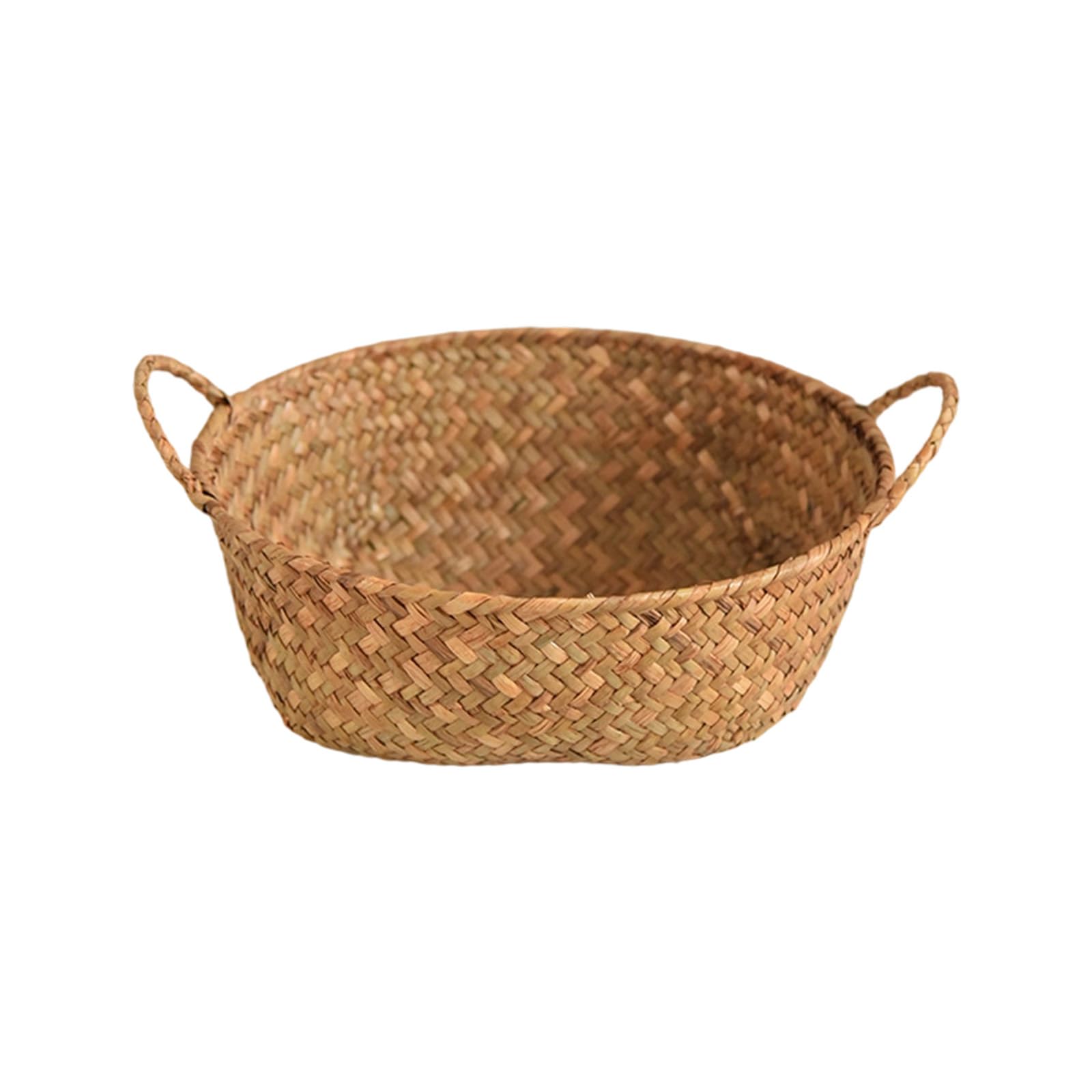 Elnwnnkc Sturdy Handcraft Double Handle Basket Multipurpose Home Organizers for Towels Toy Magazines Double Handle Seaweed Container