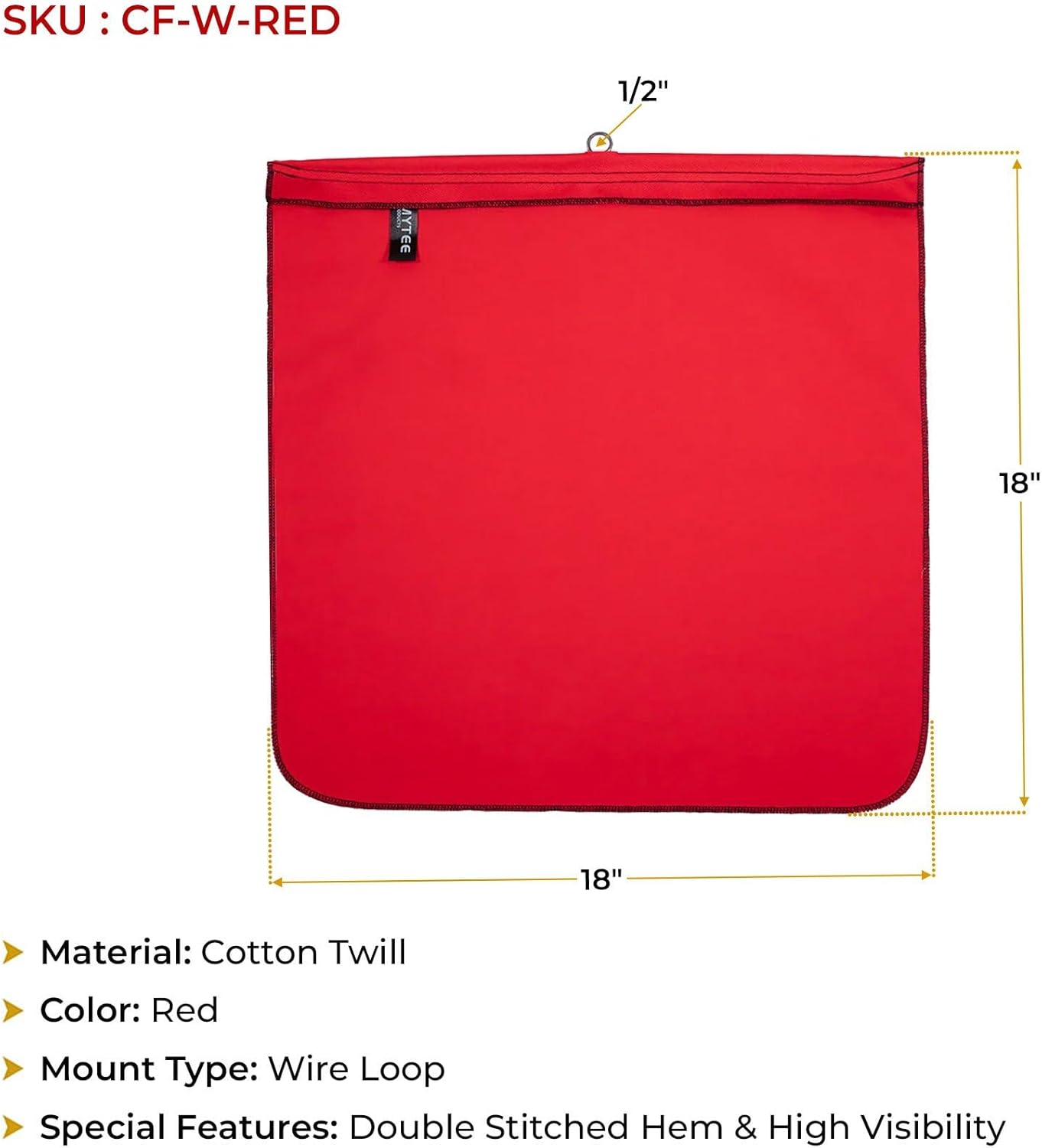 Mytee Products 4 Pack Red Safety Flag with Wire Loop DOT Compliant - 18 Inch x 18 Inch High Visibility Cotton Twill Double Stitched High Visible Warning Flags