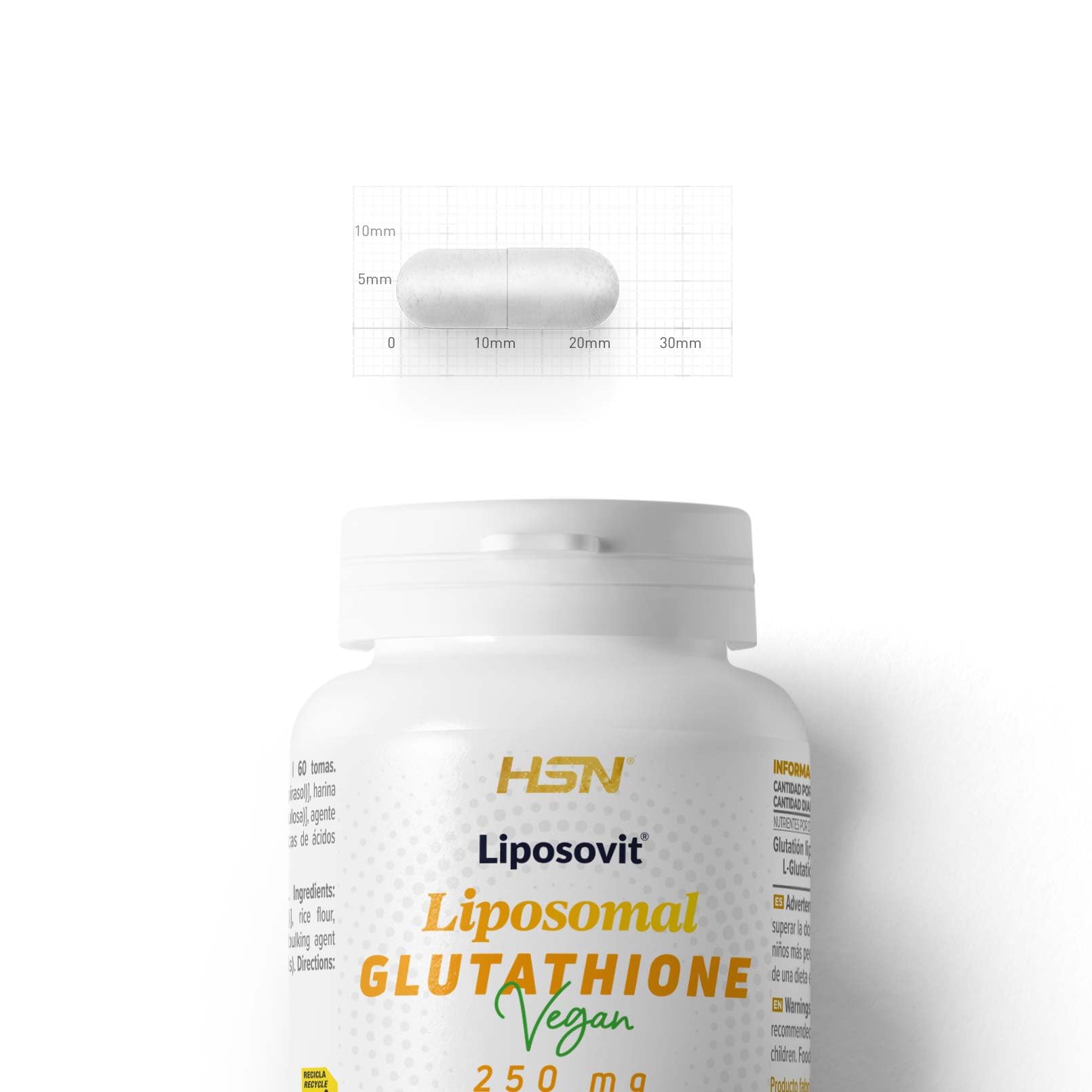 HSN Glutatión Liposomado 250 mg (Liposovit®) (Glutatión Reducido GSH) | 60 Cápsulas Vegetales | Tecnología Liposomal | Alta Biodisponibilidad | No-GMO, Vegano, Sin Gluten