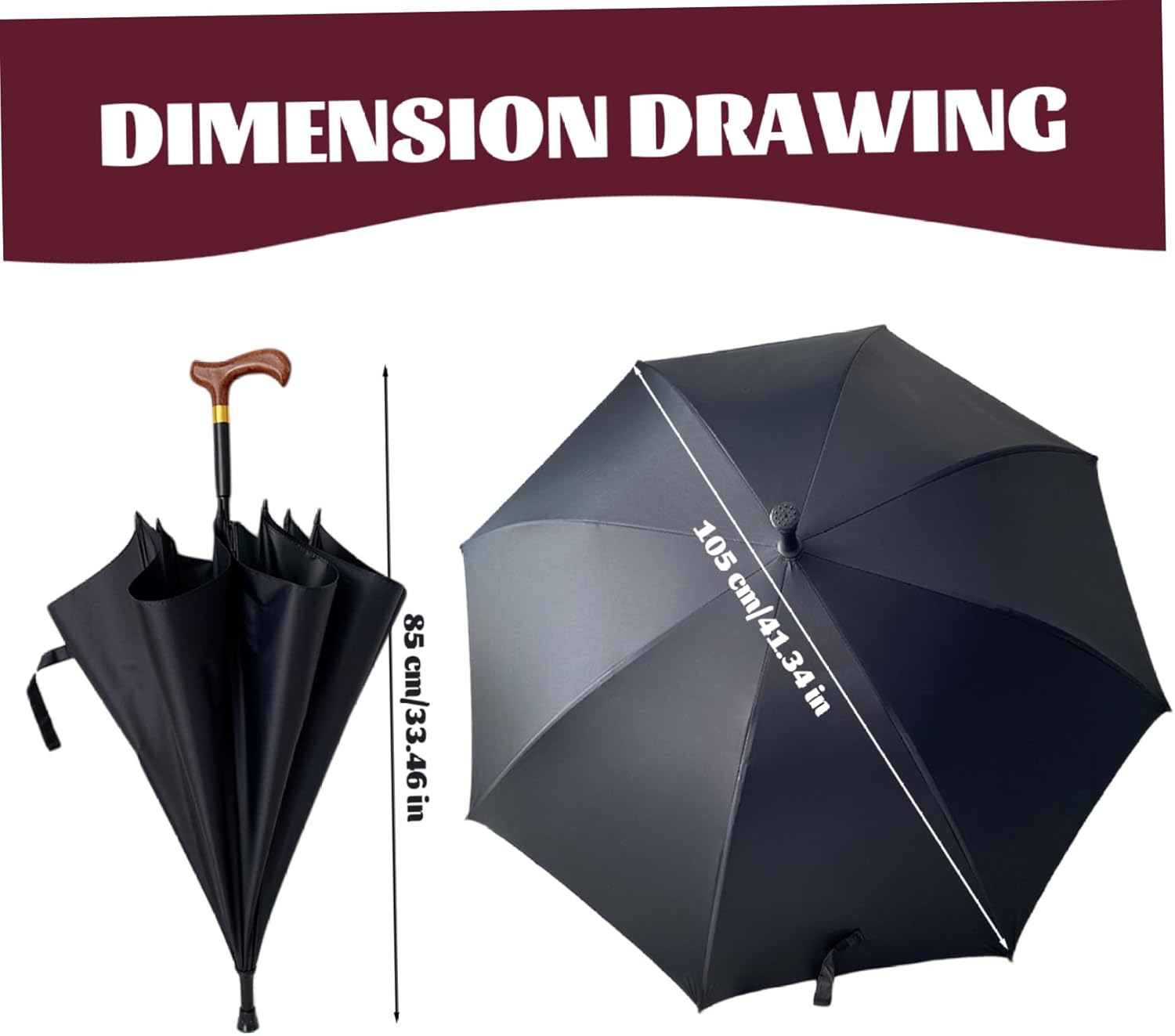 Stick Umbrella, Umbrella Cane Wind & Rain Proof Double Keel Frame Umbrella with Crutch Handle Sun Protection Stick Umbrella with Non-Slip Cap for Climbing, Hiking/3103