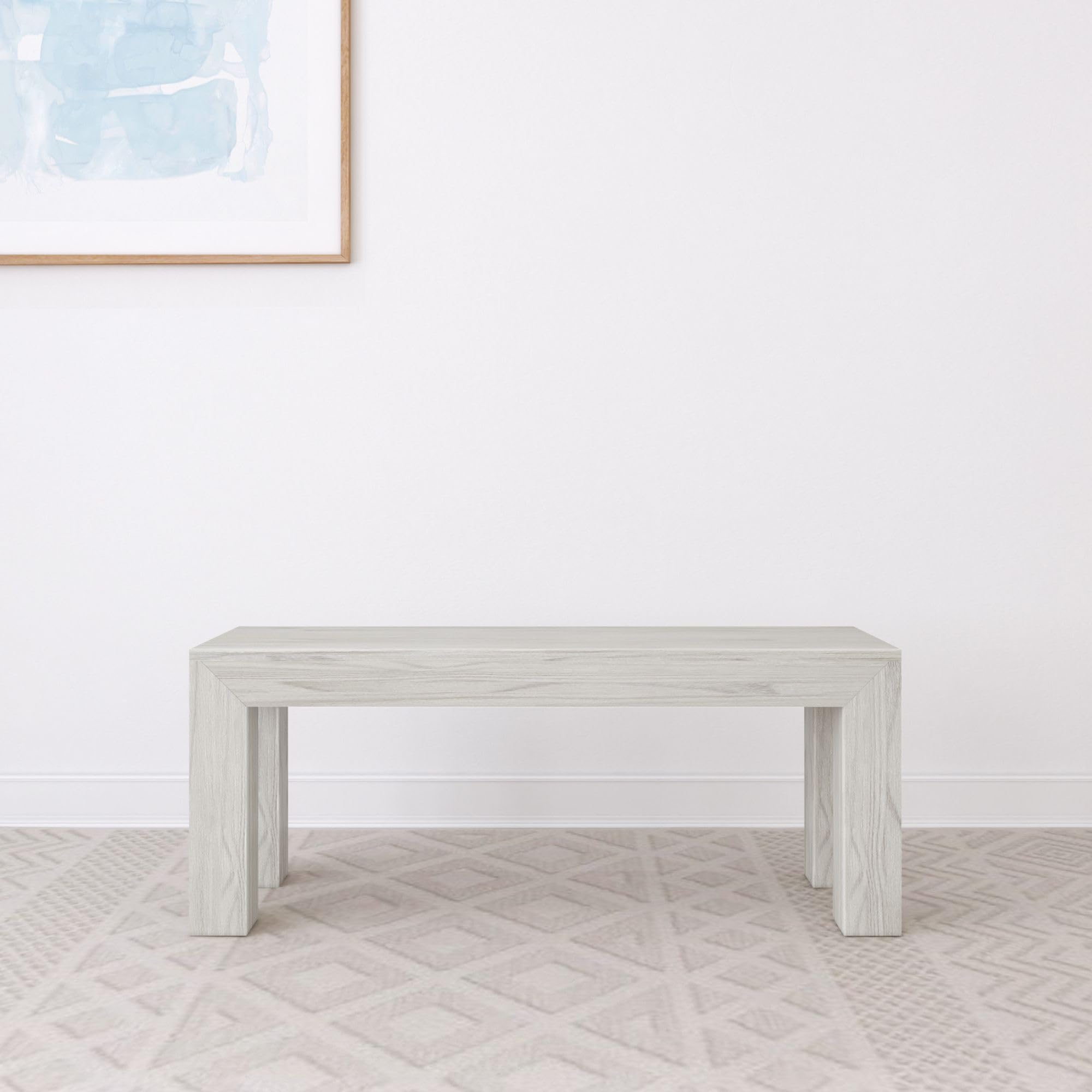 Plank+Beam Modern Dining Bench, 49 Inch, White Sand Wirebrush | Non-Toxic Finishes, Modern Design, Easy Assembly, Modern Style, Quick Setup, Solid Wood