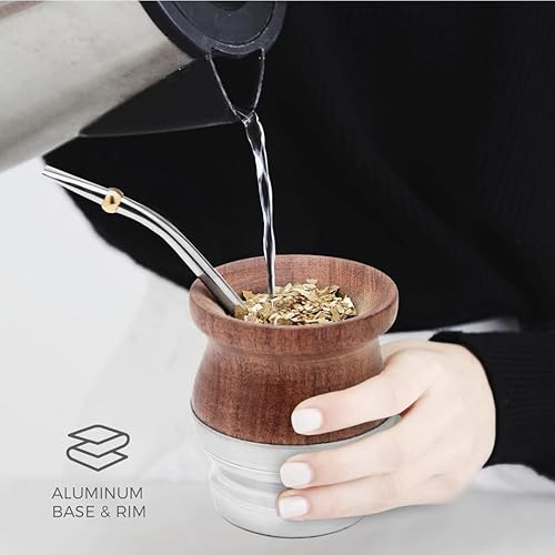 Miniatura 5 de BALIBETOV Taza de yerba mate de madera de algarroba (5.0 onzas líquidas, tradicional, 100% natural) con bombilla (paja mate) y cepillo de limpieza