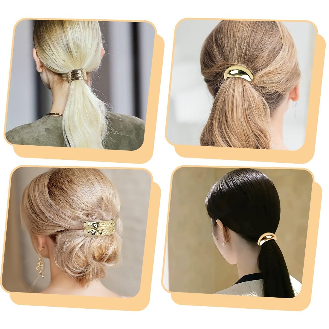 4 pcs gomas para el pelo para cola de caballo, puño de metal dorado, Cinta Elástica Atacaño para el Pelo, para coletas doradas, gomas para el pelo punk, para accesorios de cabello finos