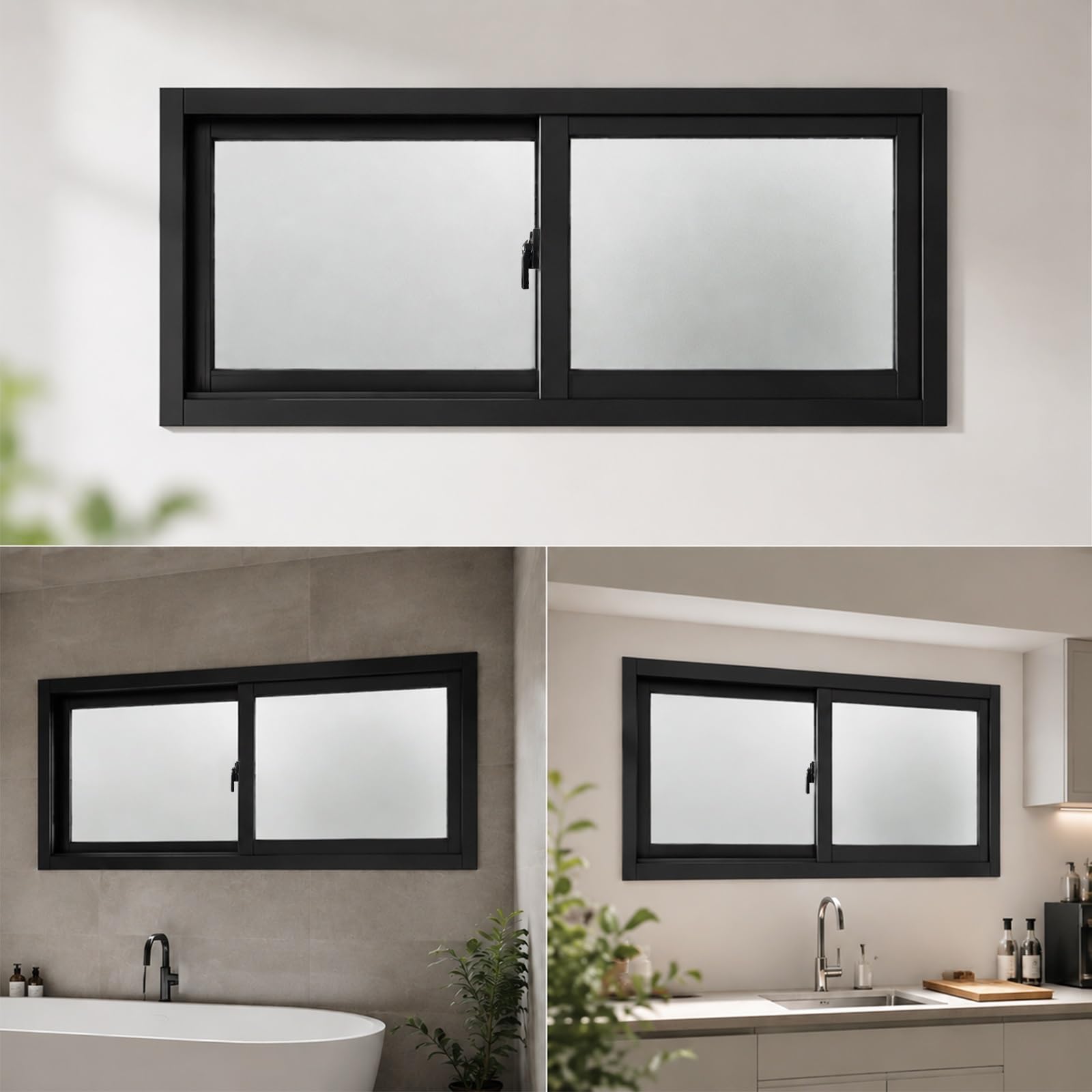 Ventana corrediza horizontal evita humedad con vidrio esmerilado privado para baño