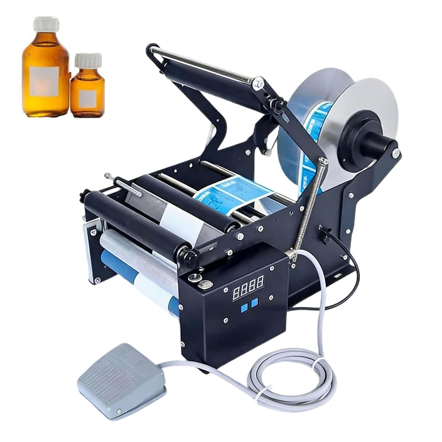 Étiqueteuse automatique de bouteilles avec pédale pour conteneurs cylindriques, solution efficace d'application d'étiquettes pour les besoins d'emballage