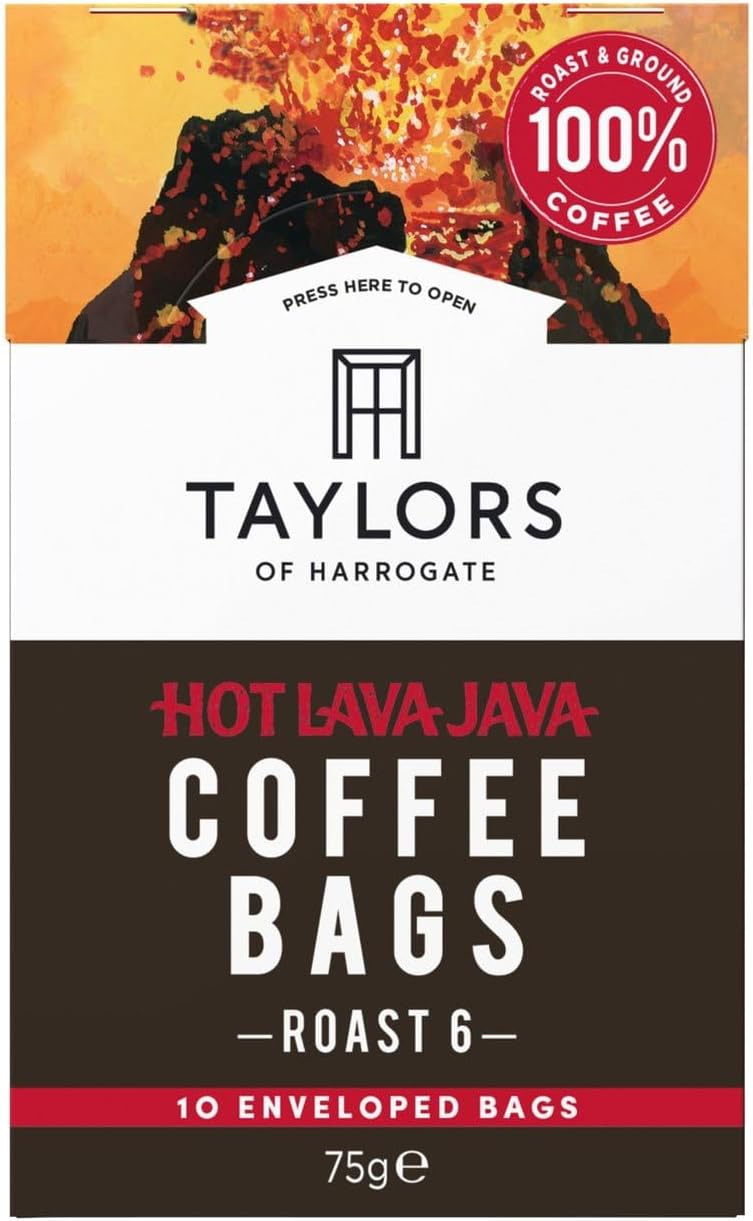 Roast 6, Hot Lava Java Coffee Bags, 10 Enveloped Bags (Pack of 1)