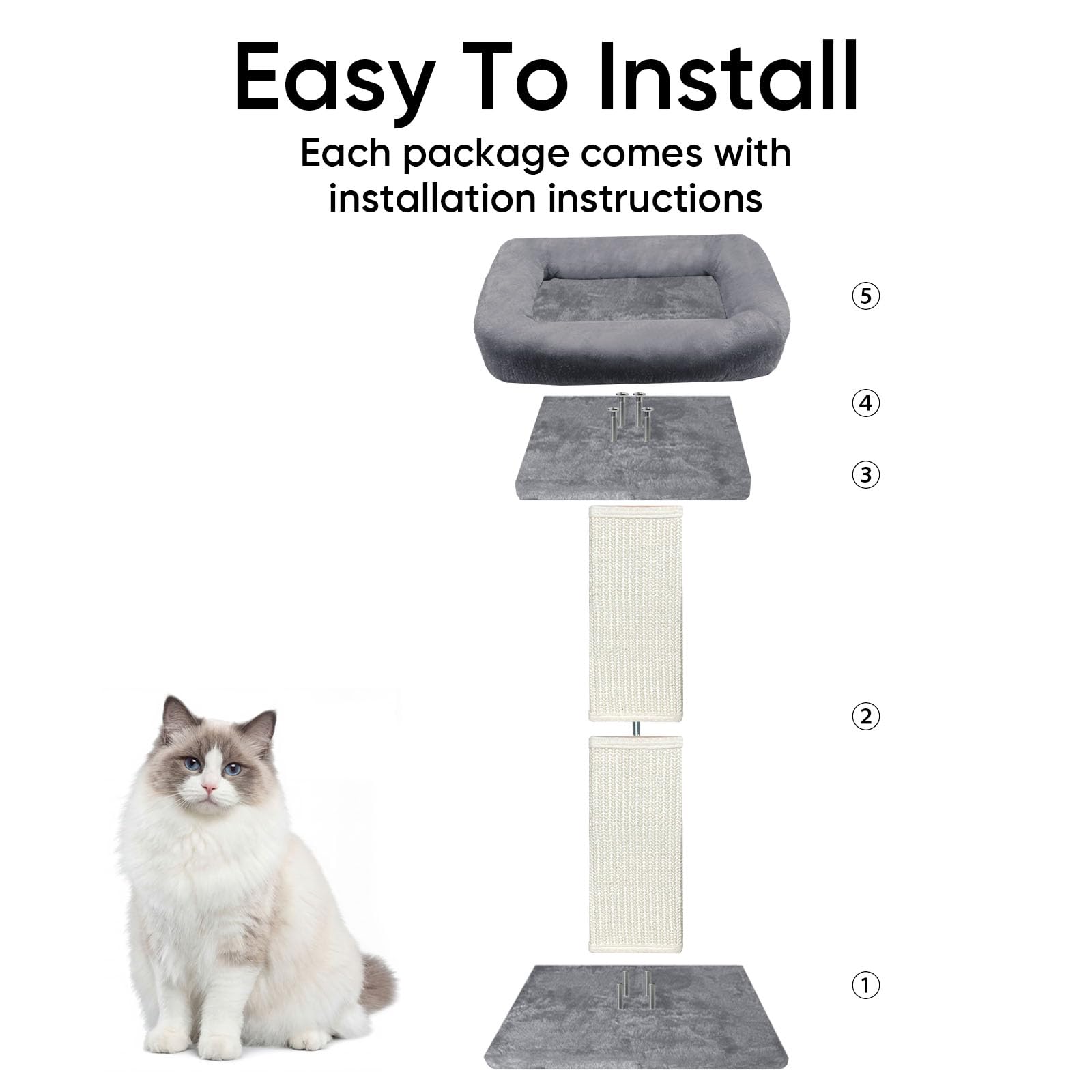 Tiragraffi per gatti, 81,3 cm, con grande posatoio in peluche, tiragraffi in sisal e moquette, pali verticali con letto rialzato per gatti domestici, fodera rimovibile e lavabile, grigio