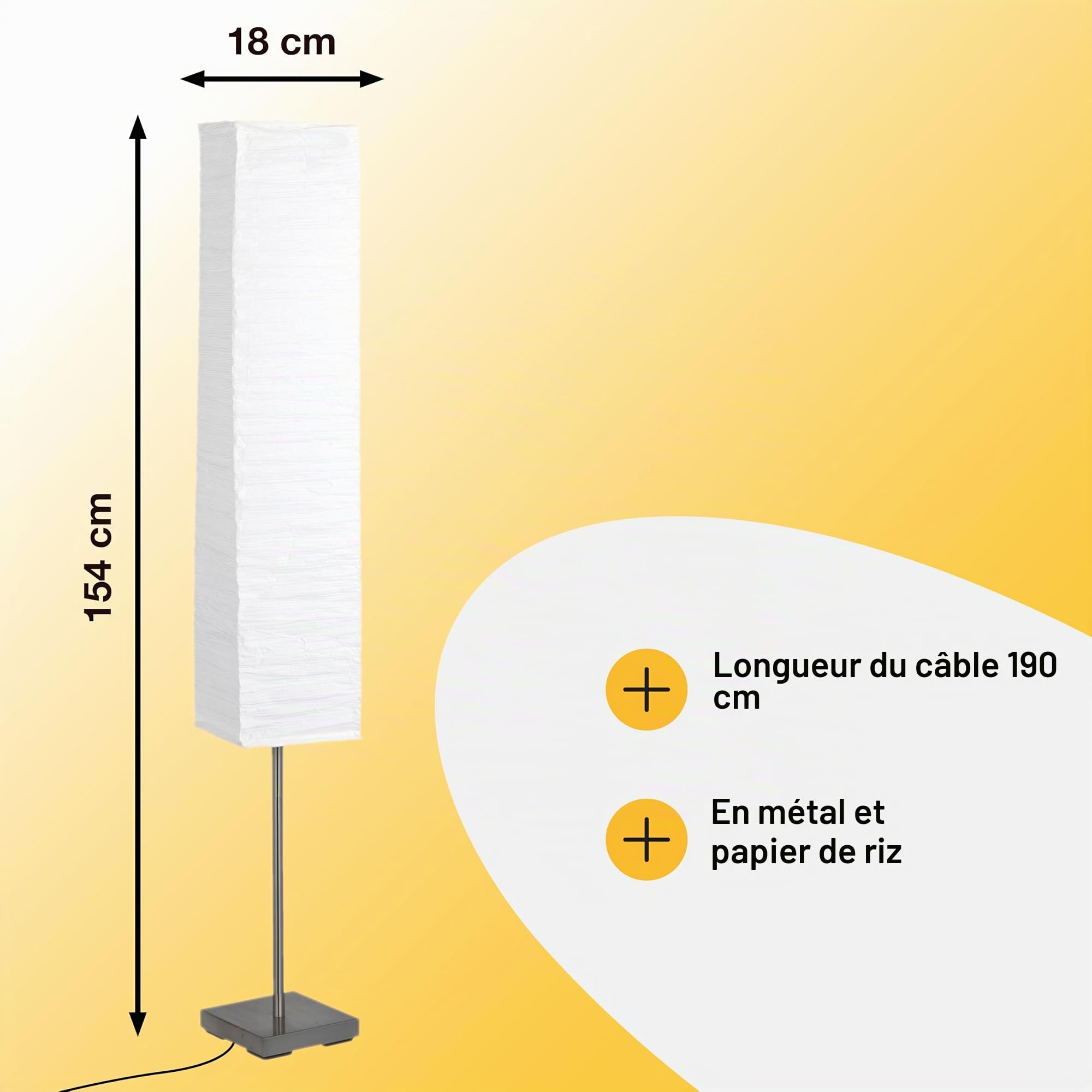 Brilliant 92603/75 Lampadaire 1L E14 Titane/Papier Blanc 18 x 145 cm