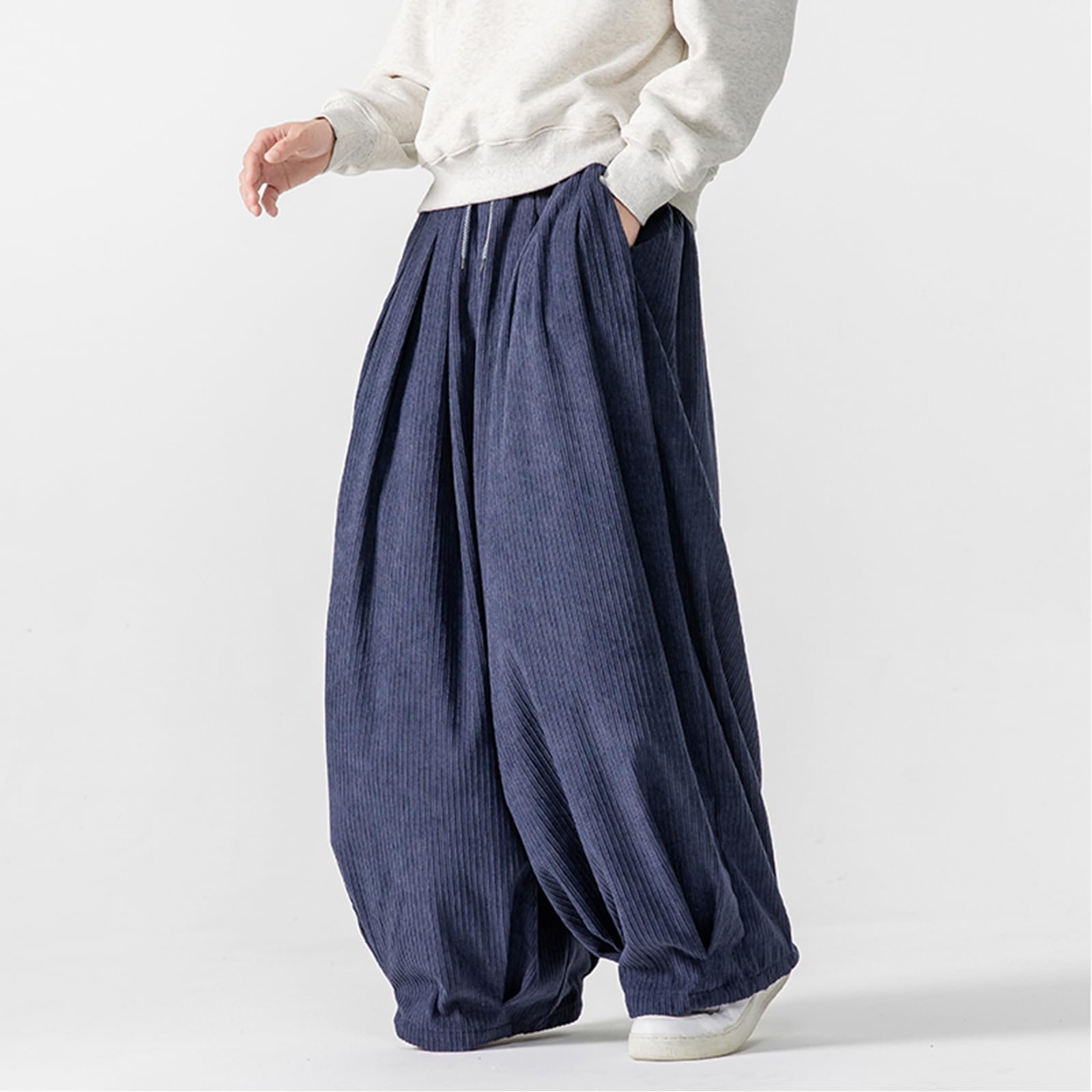 GURUNVANI Pantalones holgados de pana para hombre, holgados, de pierna ancha, con cordón de ajuste holgado