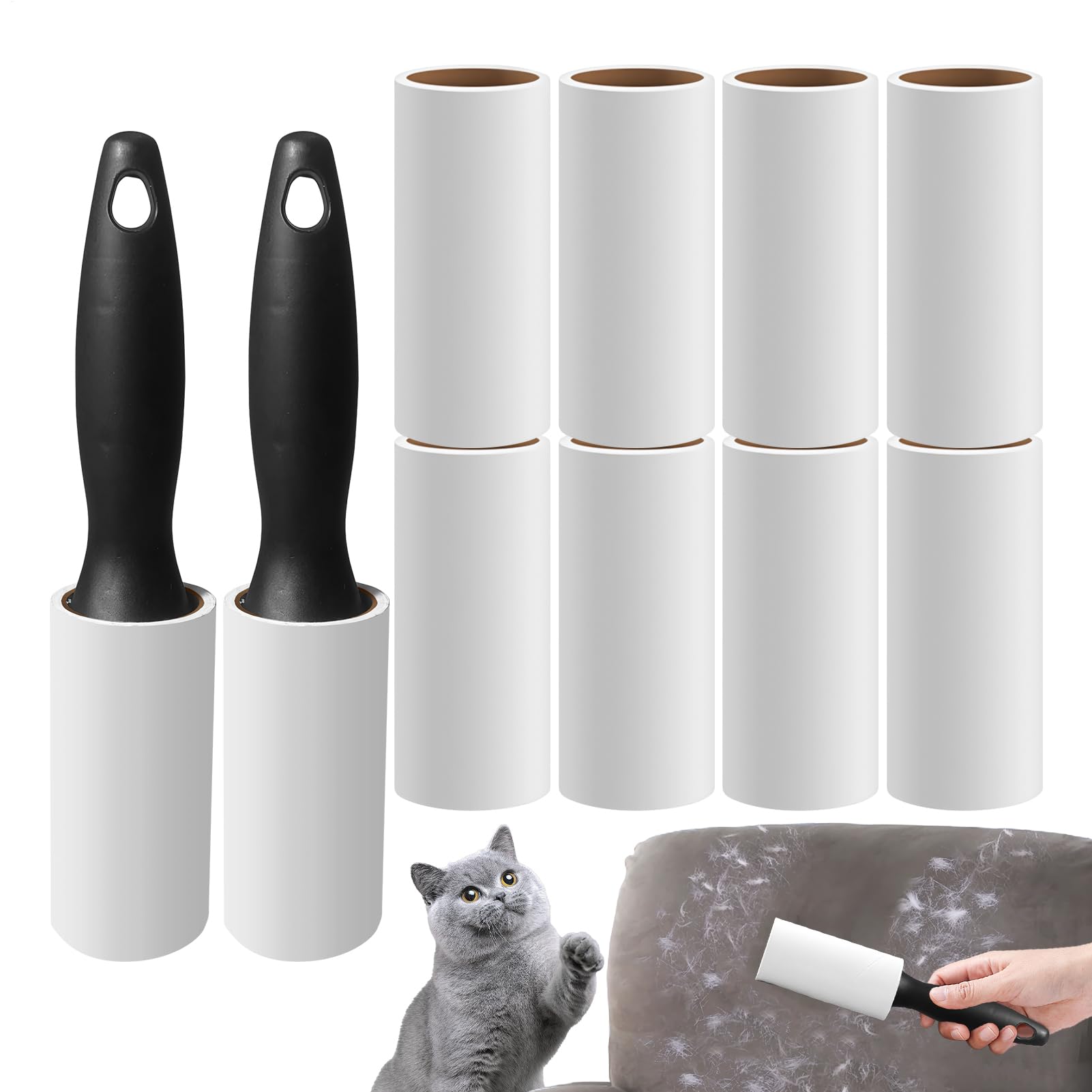 Rouleau anti-poils d'animaux portable avec 2 poignées et 120 feuilles pour tissus