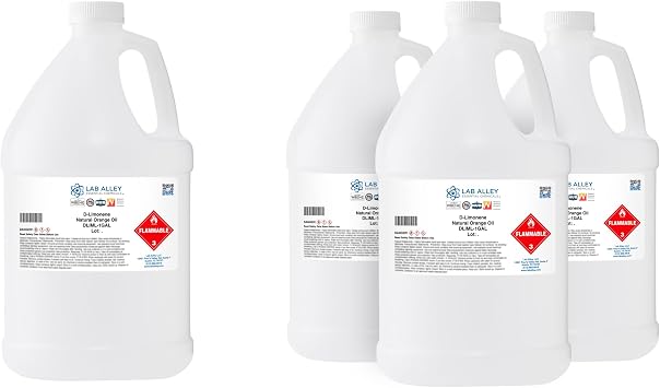 Lab Alley Natural D-Limonene Orange Oil, Eco-Friendly Solvent, Clean and Remove Dirt, Grease, Food, Odors, Ink, and Adhesives - 4 Gallons 4 x 1 Gallon Case