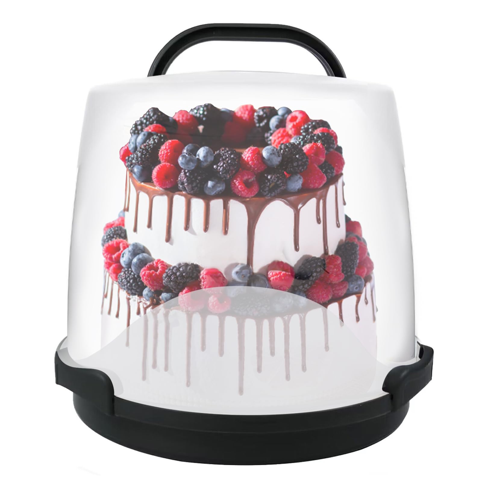 3-Tier Party Cake carrier, Cupcake Holder with Lid and Handle for Transport Storage 24 Cupcakes or 1 Large Cake, Black