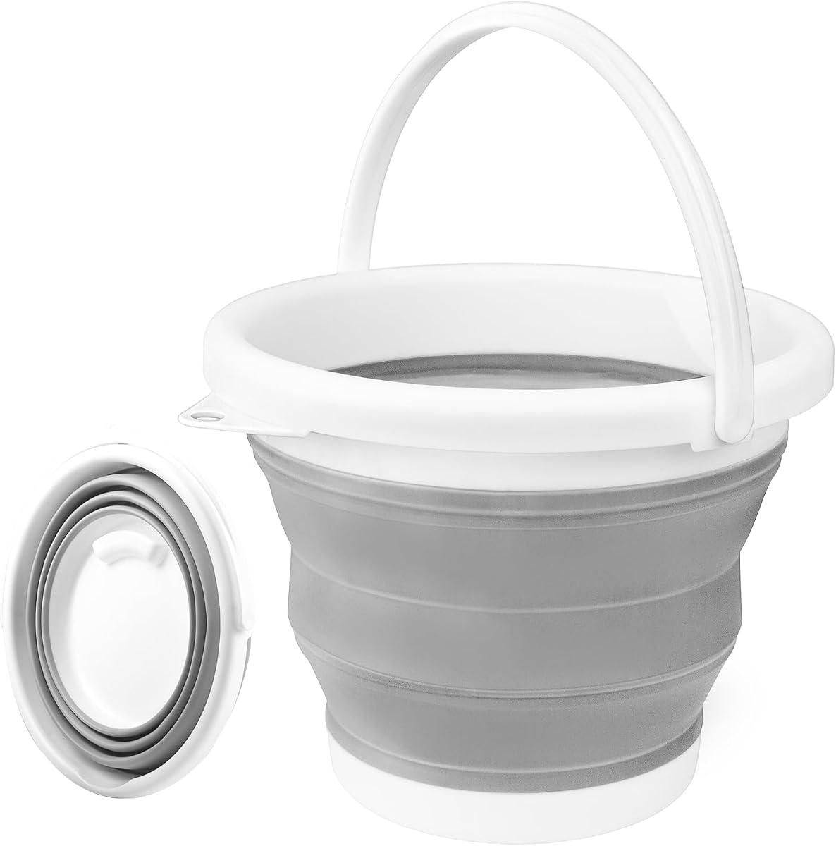 Cubo plegable con asa de 10 l (2,6 galones), cubo de fregona portátil para limpieza, cubos de hielo de silicona para acampar al aire libre, pesca, lavado de coches, suministros de limpieza del hogar, gran lavabo de plástico