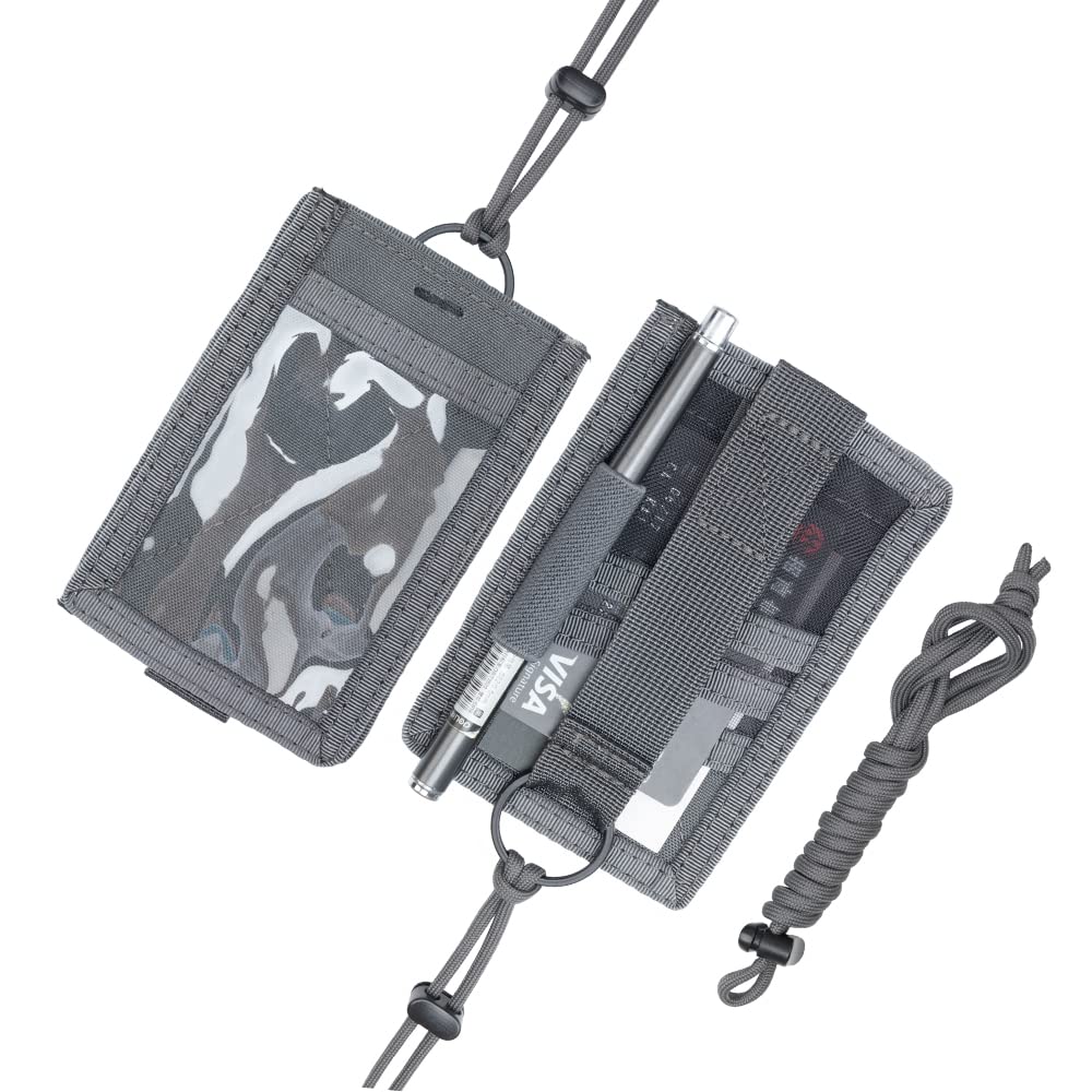 EXCELLENT ELITE SPANKERTactical ID Card Holder Hook & Loop Patch Badge Holder Key Ring with Adjustable Neck Lanyard (Grey)