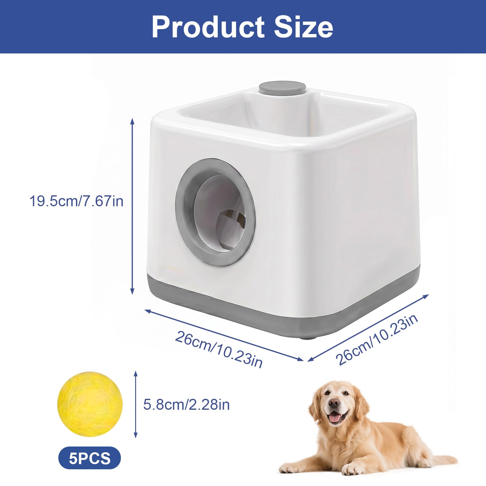 JIANAYANA Lanceur de balles automatique pour chien, jouet interactif double mode automatique et manuel, 4 distances réglables avec 5 balles ETPU, balle anti-carte pour intérieur et extérieur toutes
