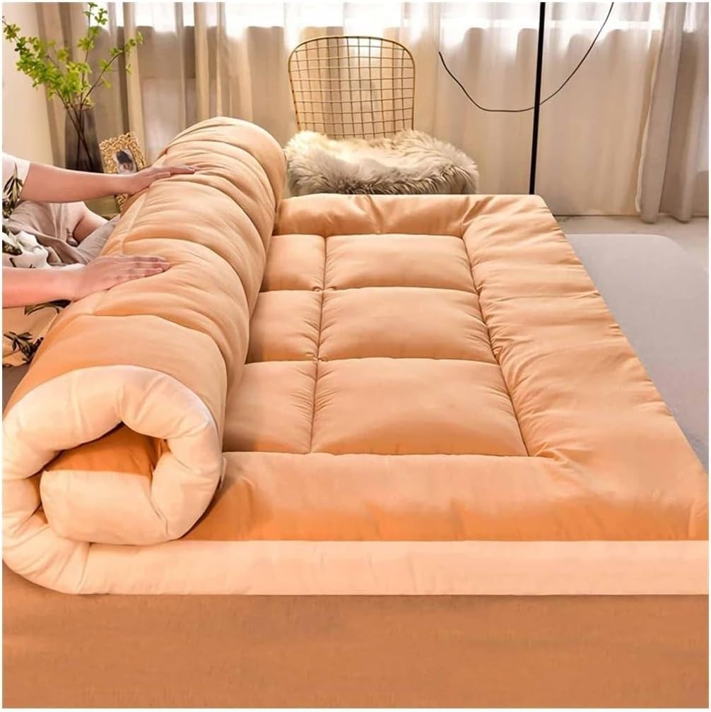 Colchón Futón Japonés, Colchoneta Plegable Tatami Almohadilla De Cama para Dormir Alfombrilla Enrollable Super Suave Ideal para Sofá O Cama Casa O De Viaje,Camel,90x200cm