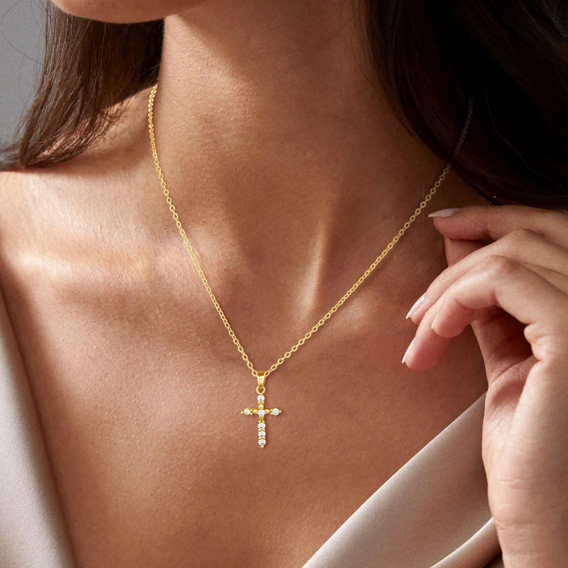 Gold Cross Necklace for Women Dainty Fashion 14K Gold Plated Zircon Cross Pendant Necklace Trendy Simple Small Cute Aesthetic Necklace Jewelry Accessory Gifts - Image 3