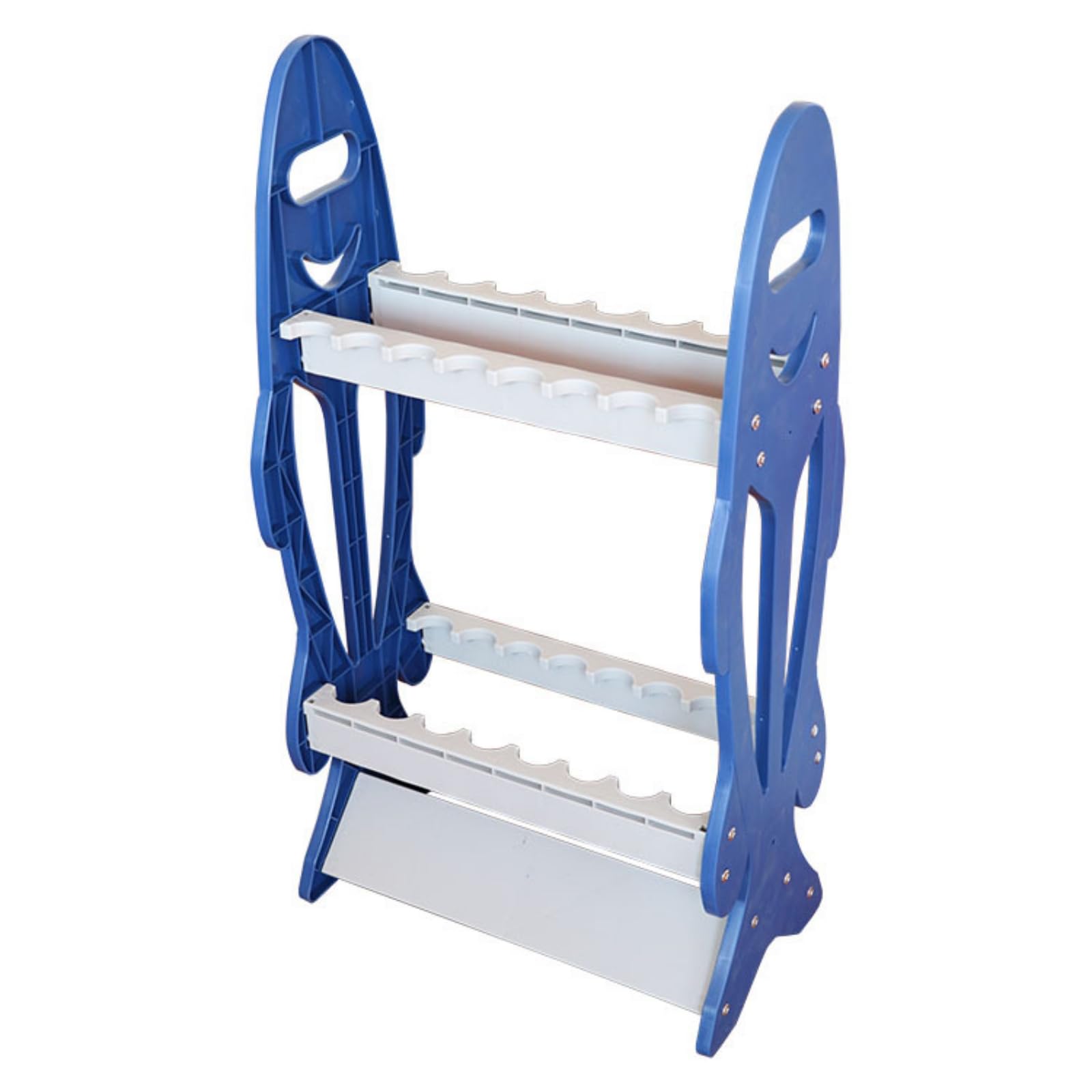 Rastrelliera Porta Canne in Plastica Rastrelliera con 16 Alloggiamenti Salvaspazio Supporto per Pescatori, Garage, , Blu , Espositore Per Canne Da Pesca A Forma Di Pesce, Modello Integrato