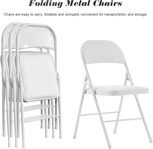Miniatura 5 de Juego de 4 sillas plegables de escritorio plegables con asientos acolchados, silla de oficina ergonómica, hierro y PVC, sillas de comedor potables