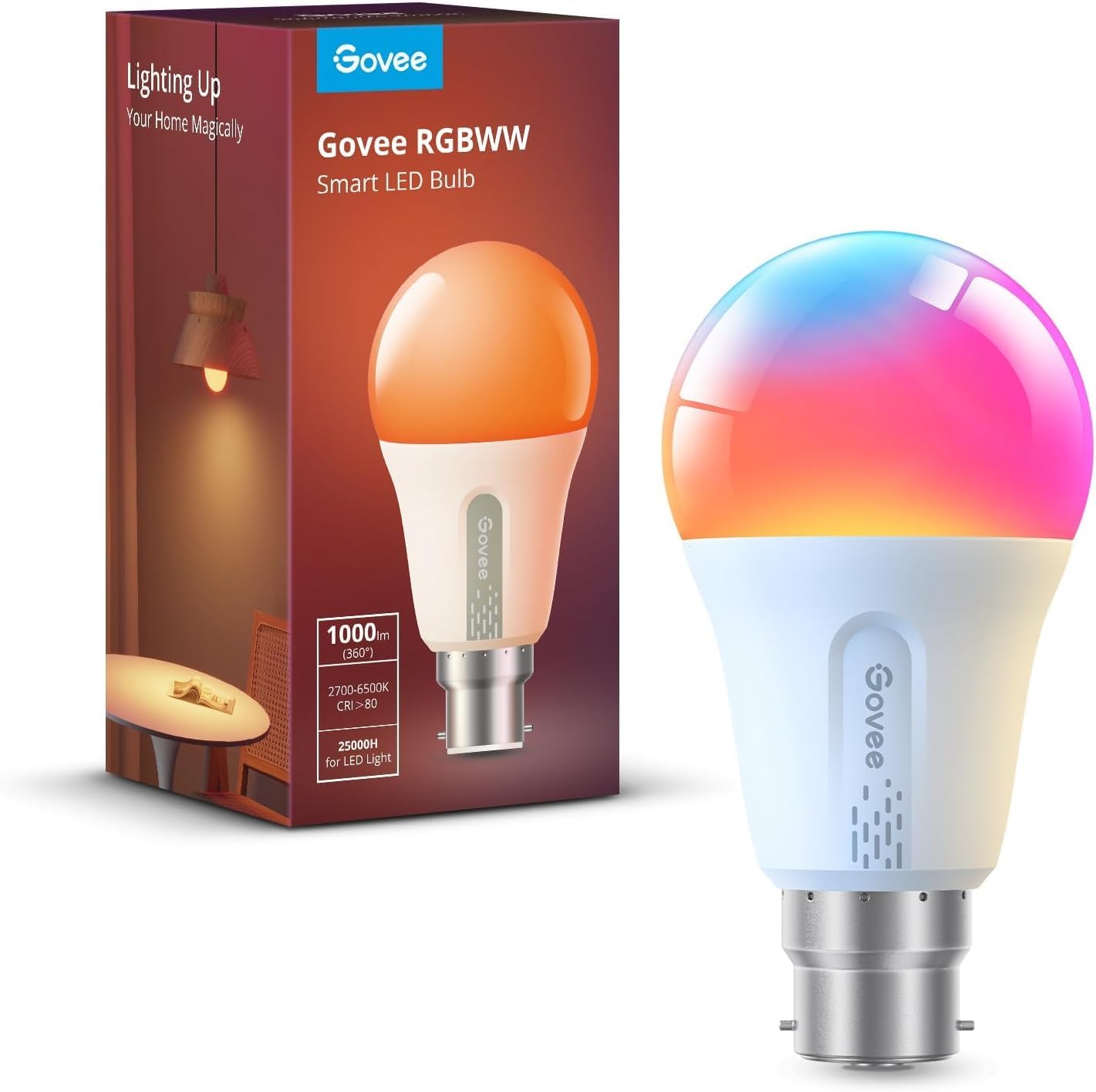 Smart Bulb RGBWW, 1000lm Wi-Fi LED Bulbs B22, Smart Light Dimmable, DIY 16 Million Color, 64 Dynamic Scenes, Works with Alexa & Google Assistant, 1 Pack