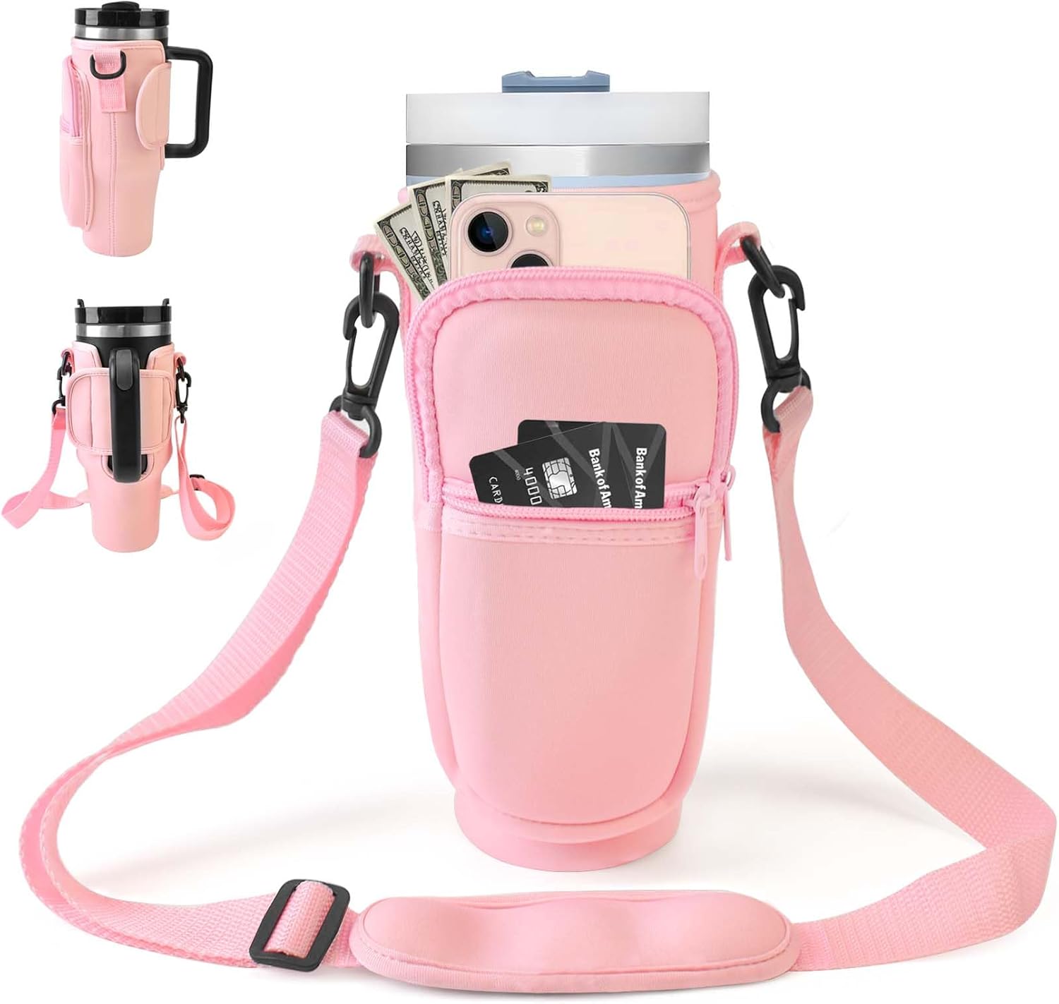 Water Bottle Pouch For Stanley Cup 40oz & 30oz - Running Bottle Bag With Pockets For Phone, Keys, Cards