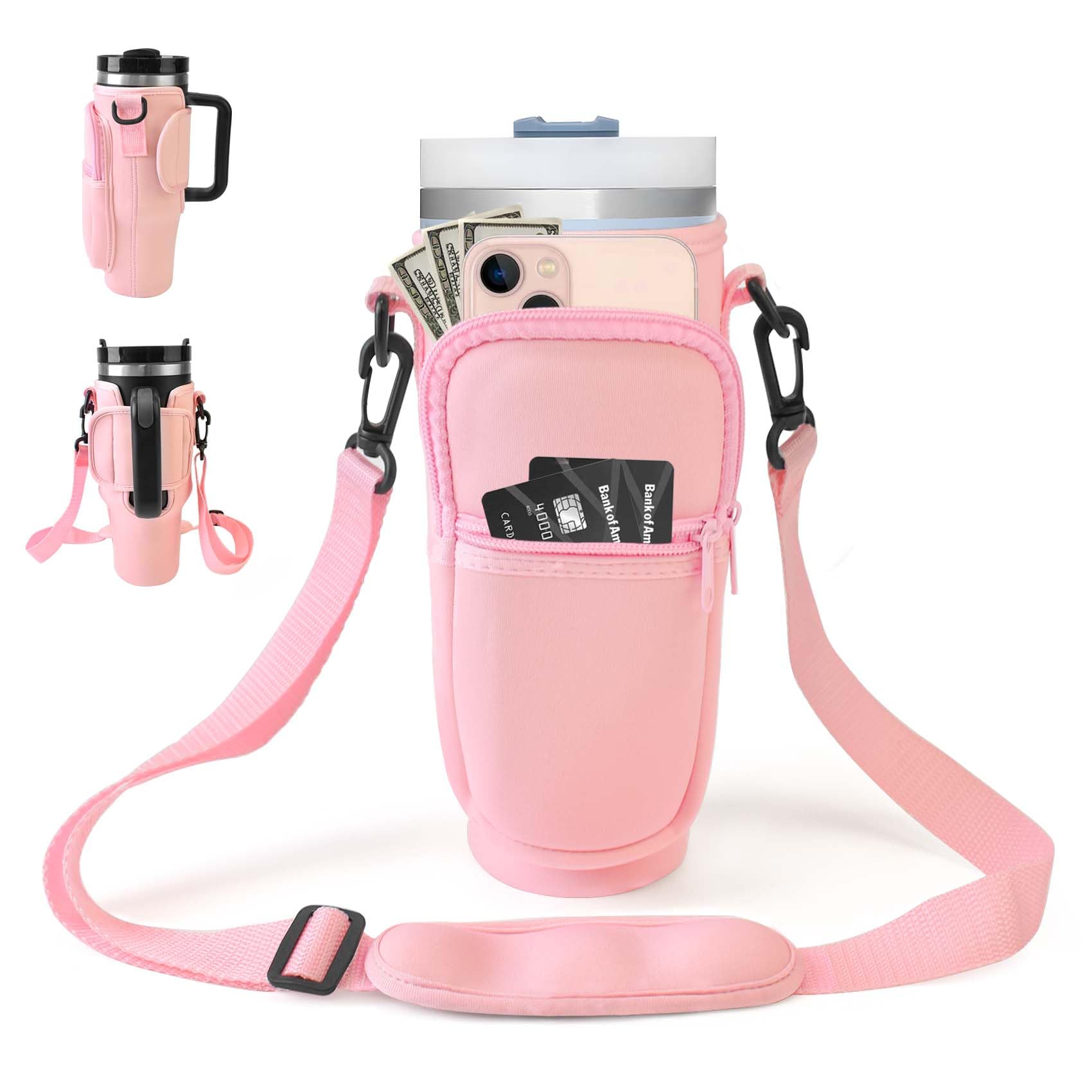 Water Bottle Carrier Bag With Phone Pocket For Stanley 40oz Tumbler Water Bottle Holder Pouch With Adjustable Shoulder Strap And Carabiner Stanley Cup Accessories For Hiking Travelling Camping Price In UAE - View #4