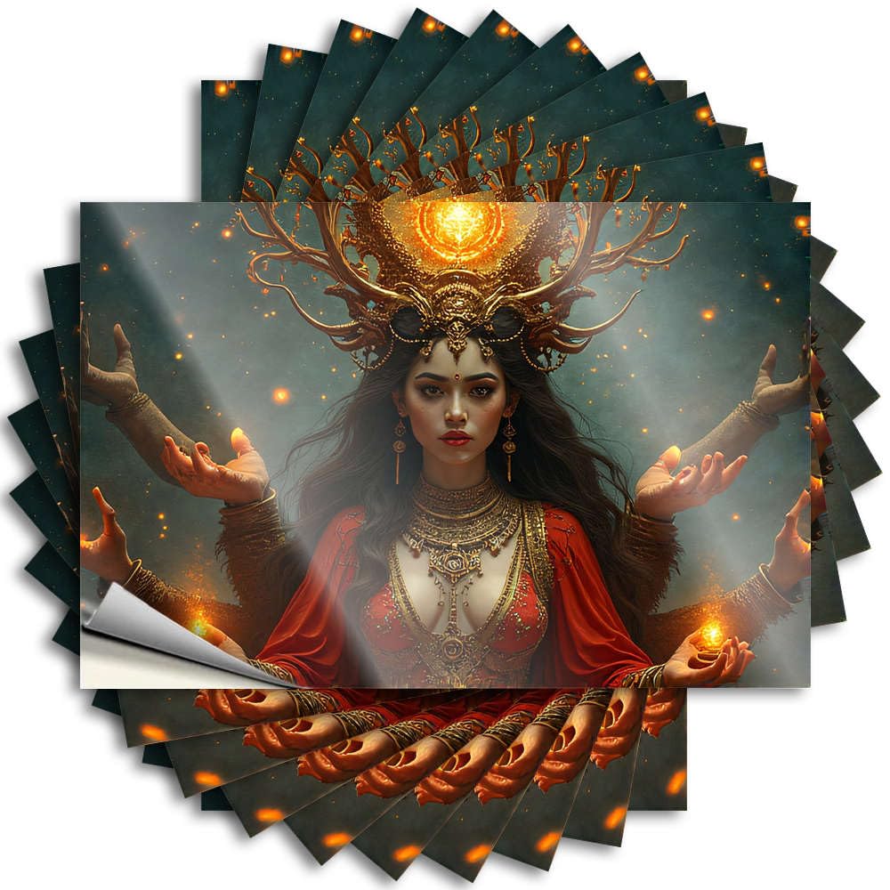 Guys Tattoos Wall | A Woman in Ornate Red Attire with Glowing Hands Encouragement Quick Sticker Pack(12X18CM)