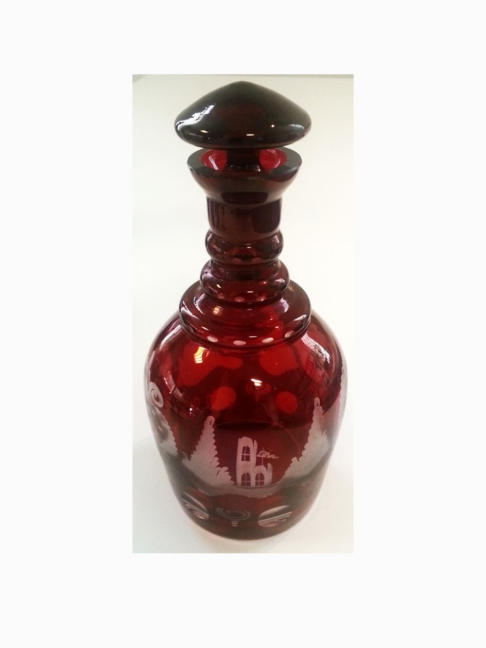 Carafe en verre taillé à la main, antique verseuse en verre rouge rubis original Egermann cristal de bohême, la bouteille du verre, carafe en verre soufflé à la bouche, collection l'objet, hauteur: env. 19 cm, Oberstdorfer Glashutte