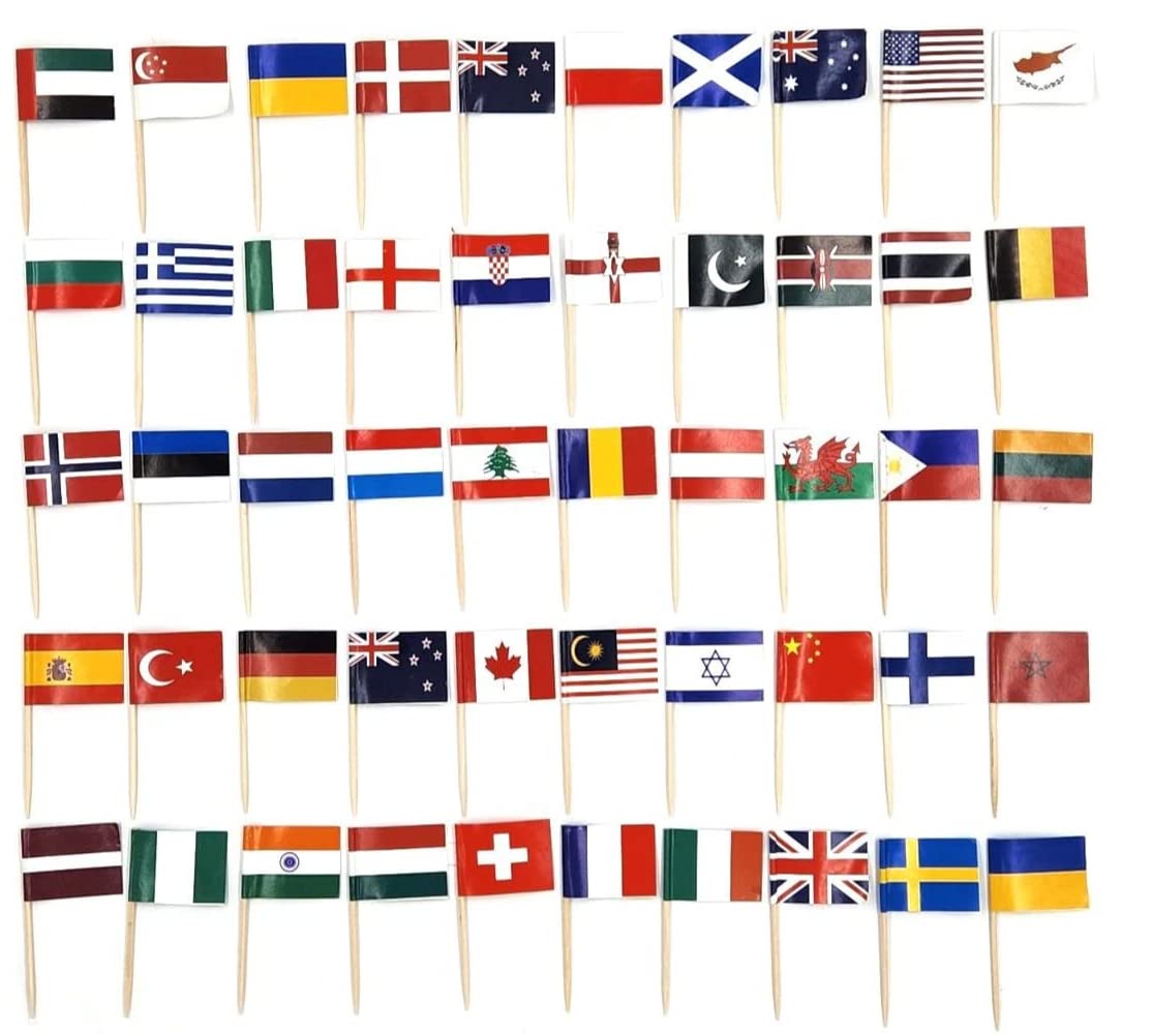 evelay 2025 World Flags Cocktail Sticks International and Ethnic Event Mini Food Flags On Sticks