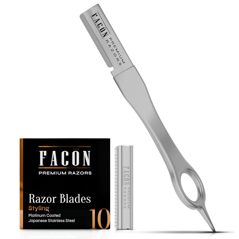 Navalha FACON para barba em aço inoxidável com 11 lâminas de reposição