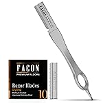Facn Beard Razor for Men - Professional Beard Shaping Tool Grooming Kit with 11 Replacement Blades, Mustache Shaper, Edger & Lineup, Premium Precision Straight Edge Razor 100% Stainless Steel Blade
