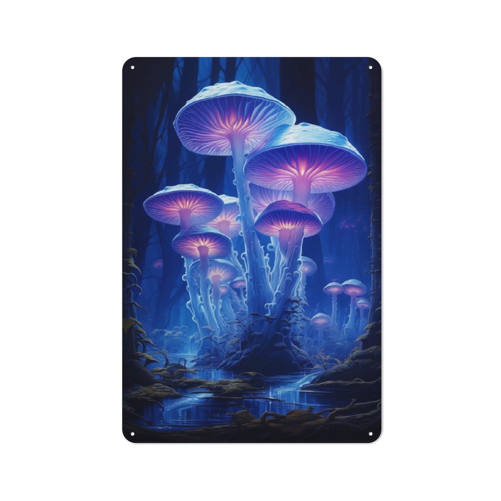 Junmoney Mushrooms In Blue Rustic Tin Sign 30X20cm Featuring For Living Room Wall, For Metal Sign Collectors, For Garage And Workshop Walls