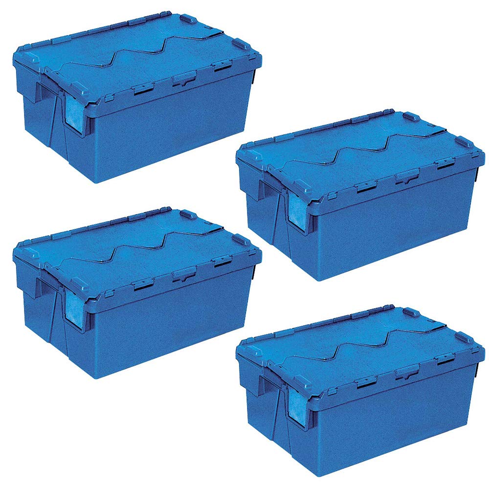 Lot de 4 récipients réutilisables avec couvercles à charnière, 600 x 400 x 265 mm, bleu