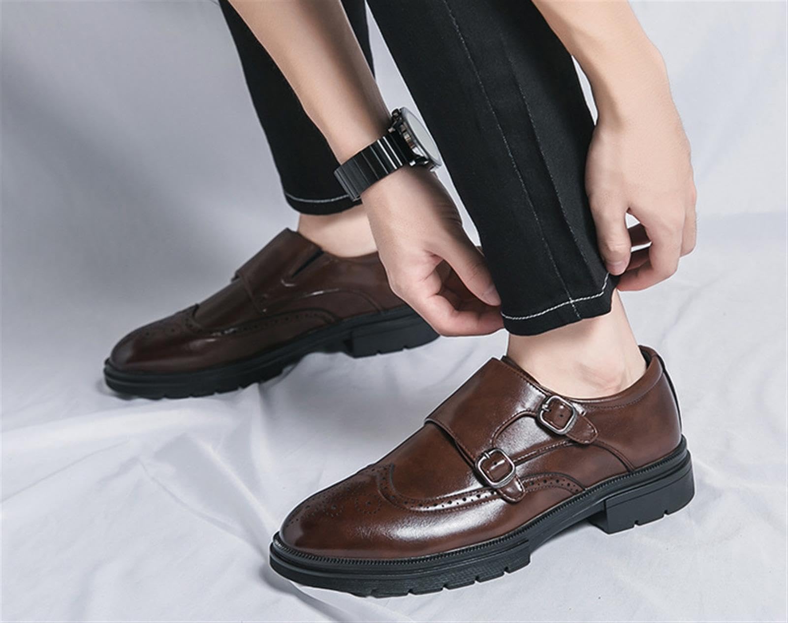 Scarpe da Uomo con Fibbia Brogue Eleganti Affari Casual Lavoro | Calzature Maschili Sintetico Suola Gomma Vintage Oxford Cerimonia Festa Camminata Quotidiana
