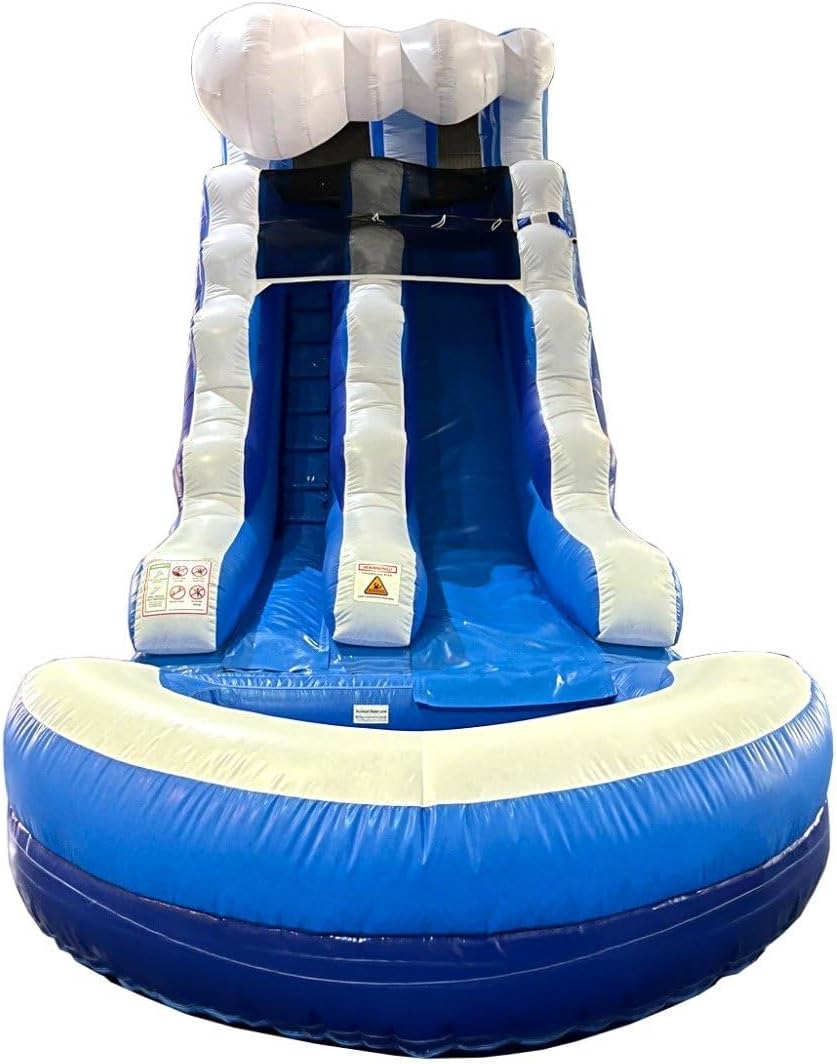 Crossover Inflatable Water Slide for Kids with Removable Splash Pool, 25.5 x 9 x 15 Foot Blue Wave Backyard Party Waterslide, Includes 1HP Blower, Stakes, Storage Bag, Patches - 15 Feet Tall Blue Wave Marble 25.5' L x 9' W x 15' H image 7 of 8 B0BSNRQ1SC