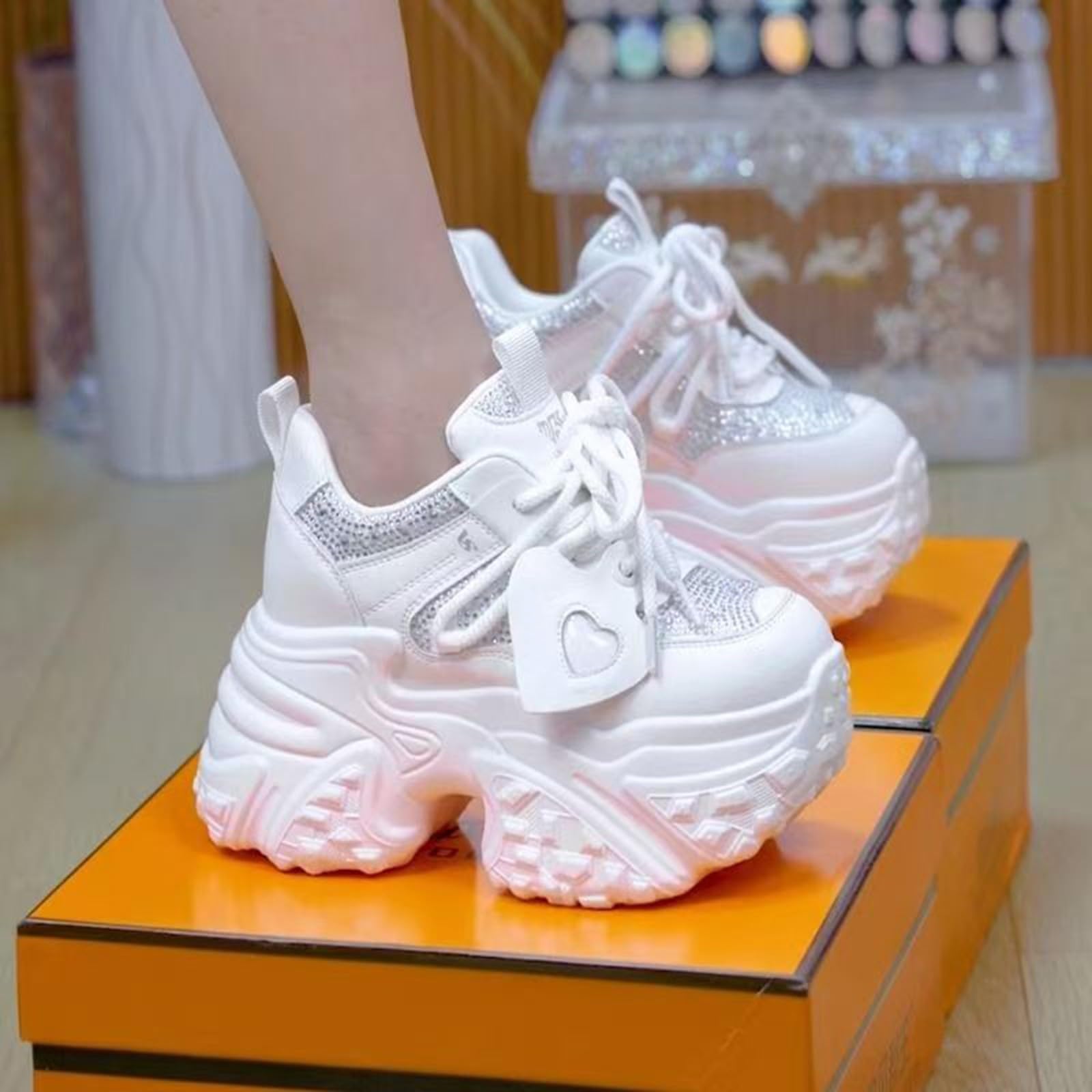 Scarpe Comode per Camminare Leggere Sneakers Bianche Donna Eleganti | Scarpe Sportive Donna in Tomaia Maglia per Passeggiata Invernale Calzature Fitness Concezione Ergonomica Tela Morbida