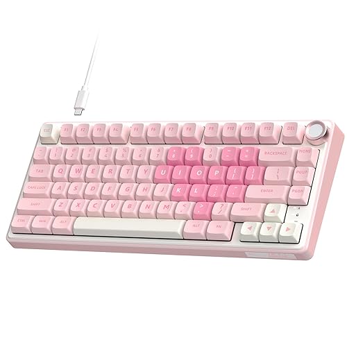 RK ROYAL KLUDGE R75 Mechanical Keyboard Wired with Volume Knob, 75% Keyboard Gasket Mounted, Hot Swappable, Creamy Sound, MDA Profile US Layout, PBT Keycaps, Pink - Creamy Switch - pink