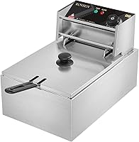 Vista 1 de ROVSUN Freidora eléctrica de 11.4 cuartos de galón con cesta y tapa, freidora de cocina comercial de 2500 W, freidora francesa de acero inoxidable