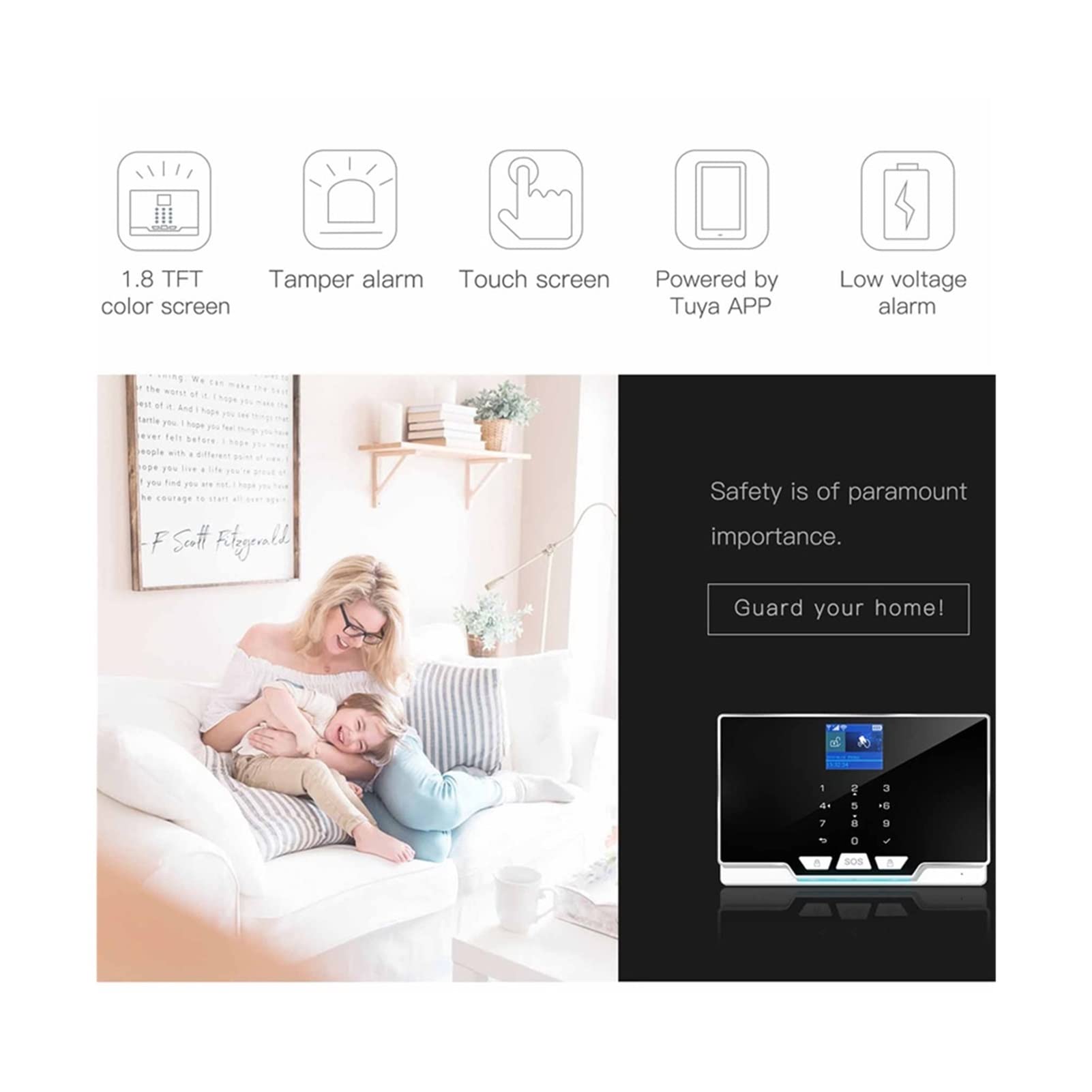 Alarme sans Fil TUYA Intelligente WiFi sim GSM Kit de système d'alarme de sécurité App Contrôle du détecteur de Mouvement Système d'alarme de cambrioleur(W3B2)