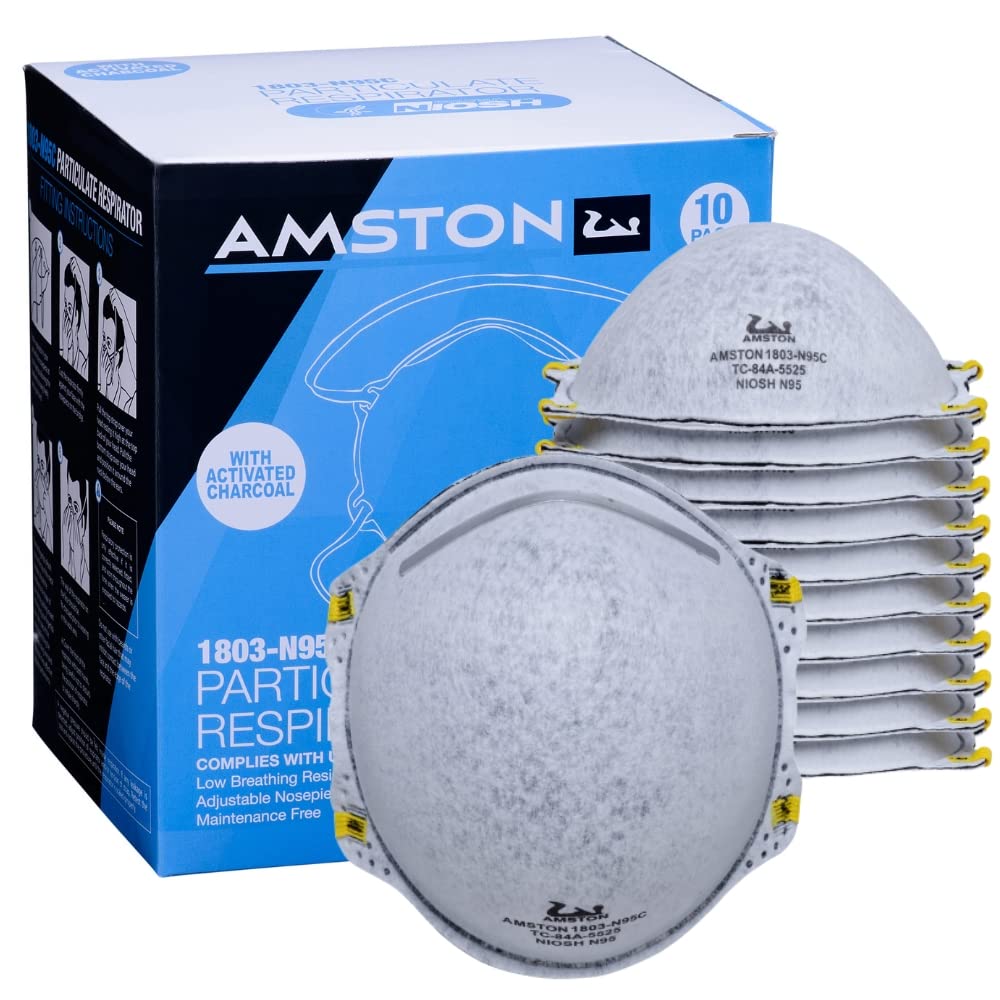N95 Disposable Dust Masks (10 count) CDC / NIOSH-certified Particulate Respirators with Fume-Protecting Carbon Filter PPE for Industrial and Personal Use