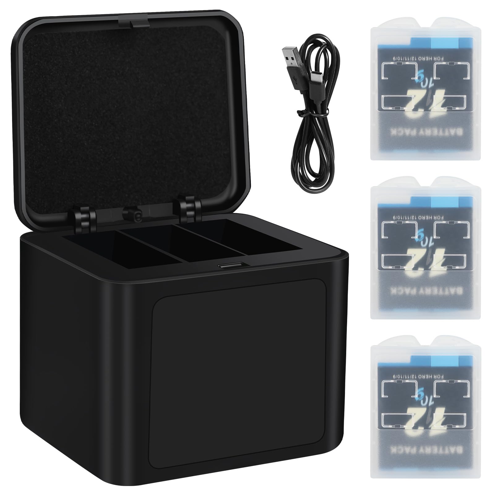 ASUNCELL 2000 mAh, 3 Paquetes de baterías Hero 12/11/10/9 y Cargador USB, batería Recargable de Iones de Litio y Cargador Dual Inteligente con Puerto LCD Compatible con Gopro Hero 12/11/10/9