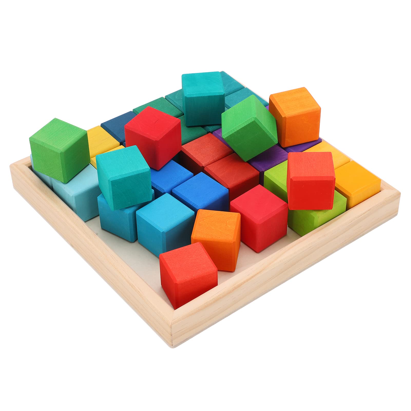 Cubi Colorati Impilabili in Legno da 36 Pezzi con Struttura Dura, Blocchi Colorati per Bambini, Bordi Smussati, Set di Giocattoli in Legno