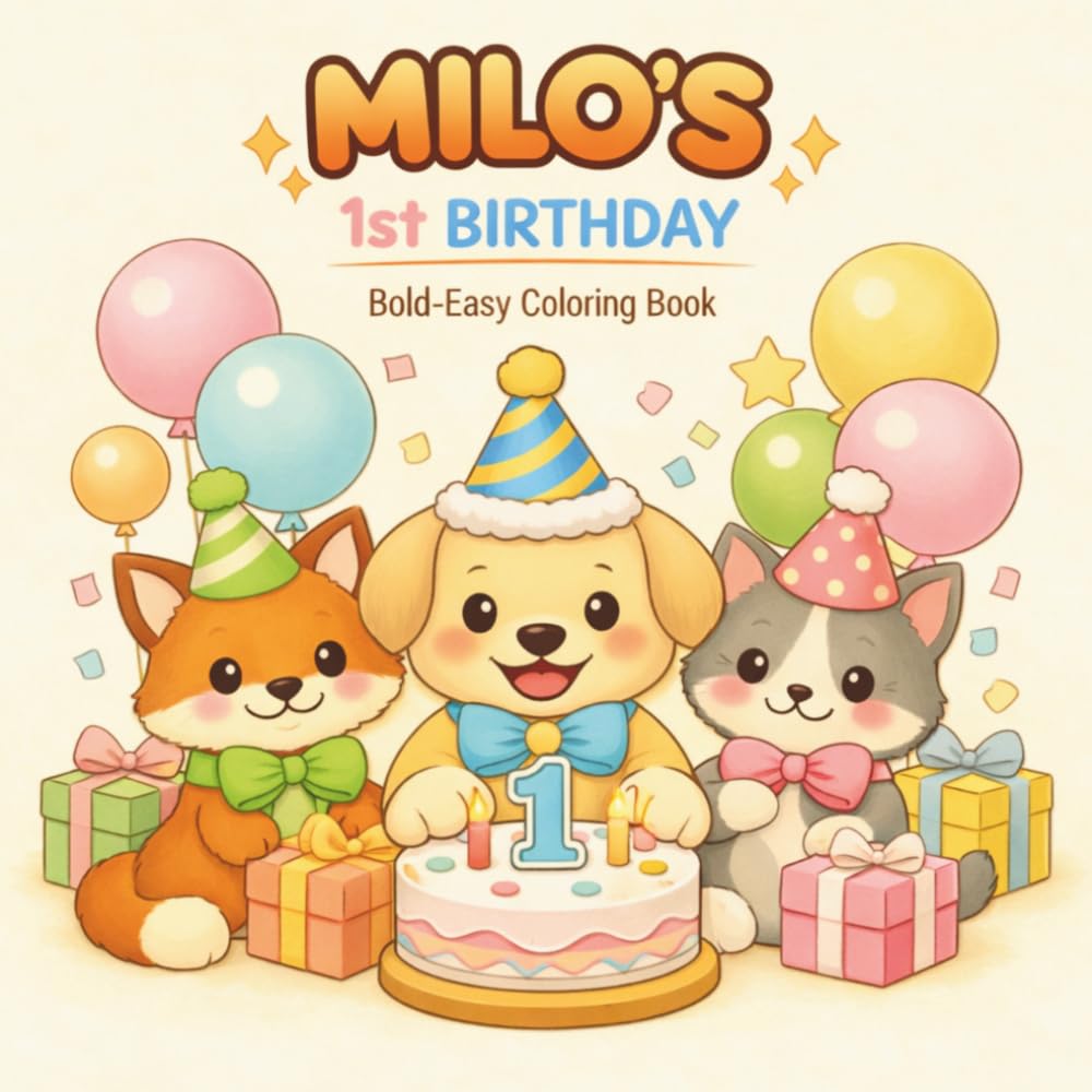 Little Milo’s Big Adventures MILO'S FIRST BIRTHDAY: A Bold and Easy Kawaii Coloring Book for Kids and Toddlers