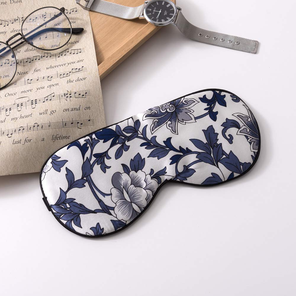 Tim & Tina Masque de sommeil en soie pour homme et femme - Confortable - Avec sangle réglable - Pour voyage, yoga, sieste, travail - Bleu et blanc