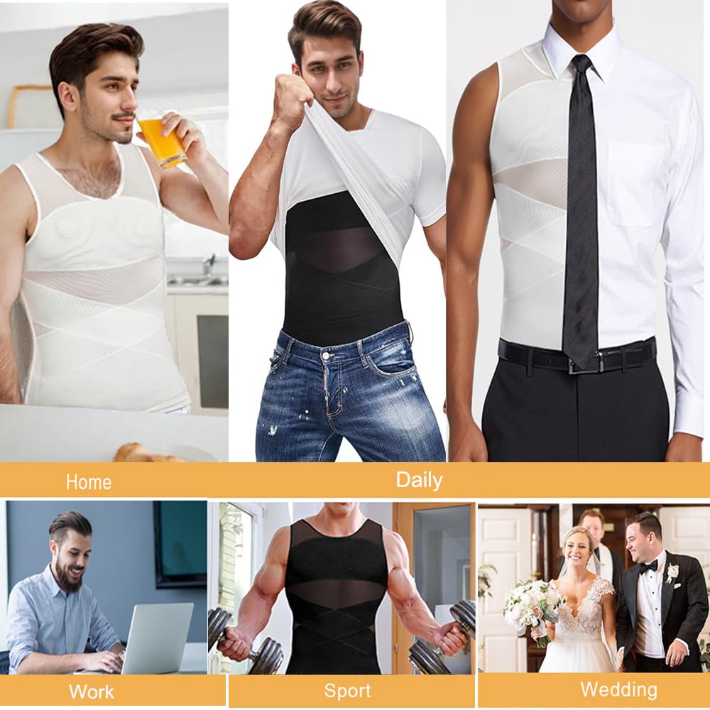 Camiseta Interior Moldeadora para Hombre con Efecto Vientre Plano Faja Reductora Chaleco de compresión algodón Body Shaper para Gym Fitness (FR/ES, Letras, XL, Regular, Regular, Negro)