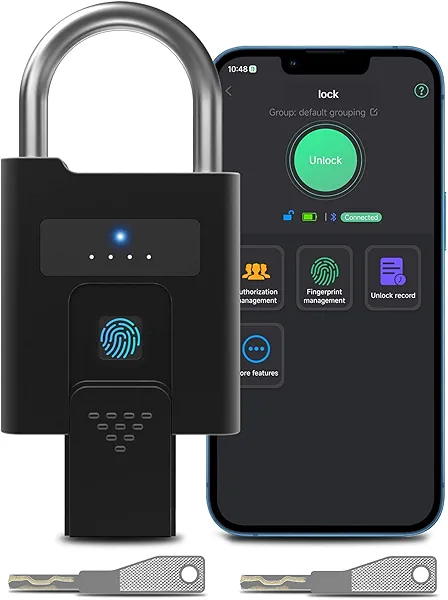 eLinkSmart Fingerprint Padlock with Key Backup, Heavy Duty Weatherproof Bluetooth Biometric Keyless Electronic Digital Smart Pad Lock for Gate Outdoor Fence Gym Locker Pool Shed Storage