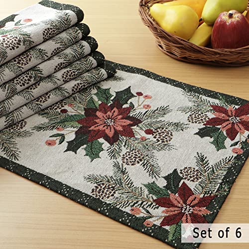 Image of HOKIPO Cotton Jacquard Dining Table Mat, Set of 6 Placemats (12x18 Inches) (IN-530-D1*6) White Floral