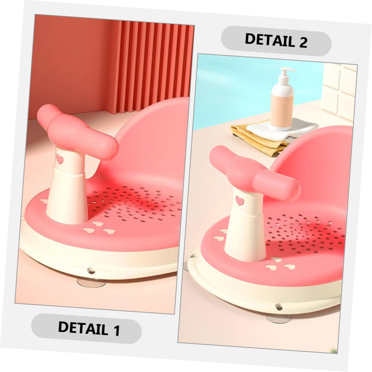 Bath Chair with Backrest Non-Slip Bathtub Seat for Safe Sitting Supportive Bathtub Seat Cushion in Cute Pink for Boy Girl Sitting Up